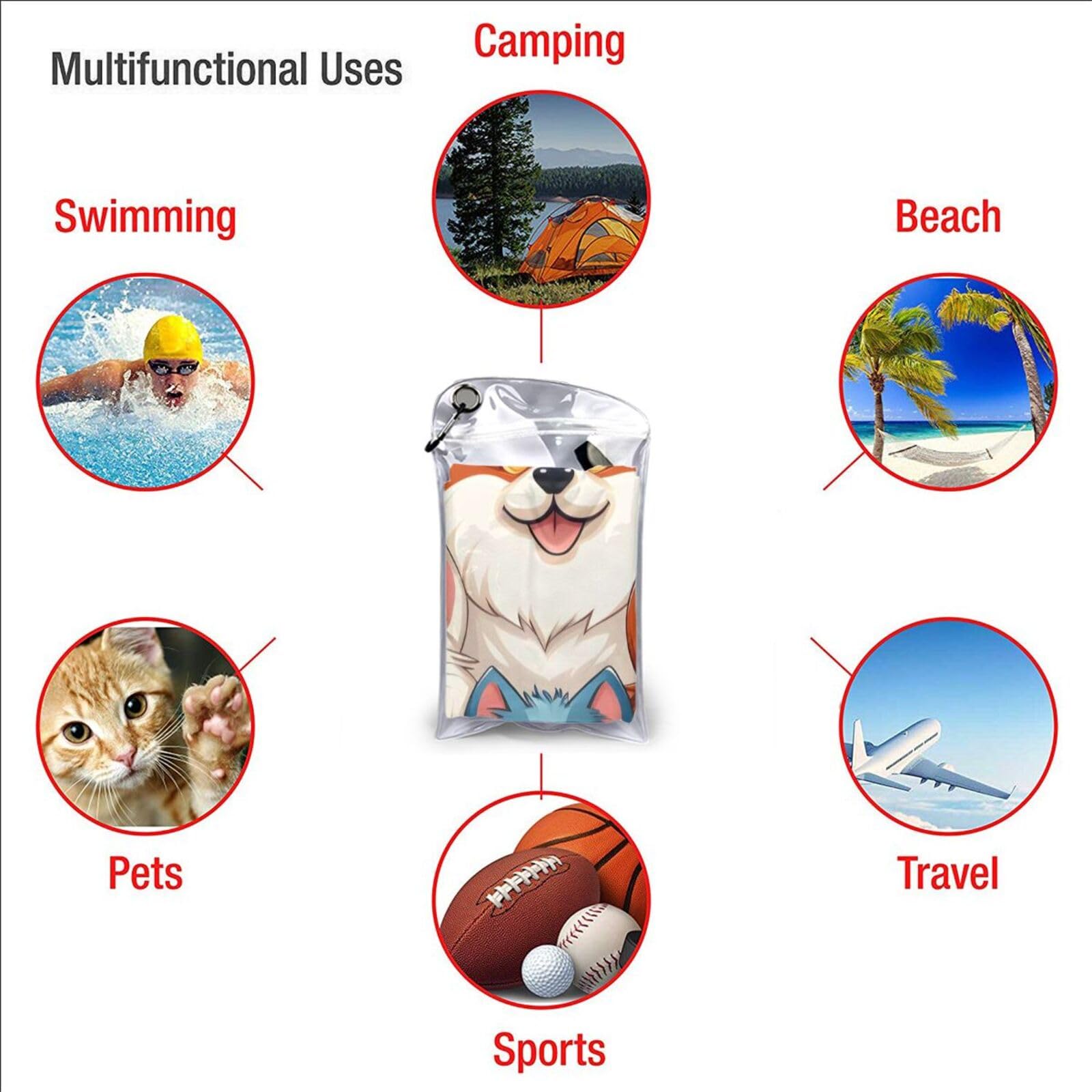 Toalla de playa ligera de microfibra de 31.5 x 63 pulgadas, un montón de lindos perros, toallas de campamento de secado rápido para playa, gimnasio, baño, ducha, natación, dormitorio