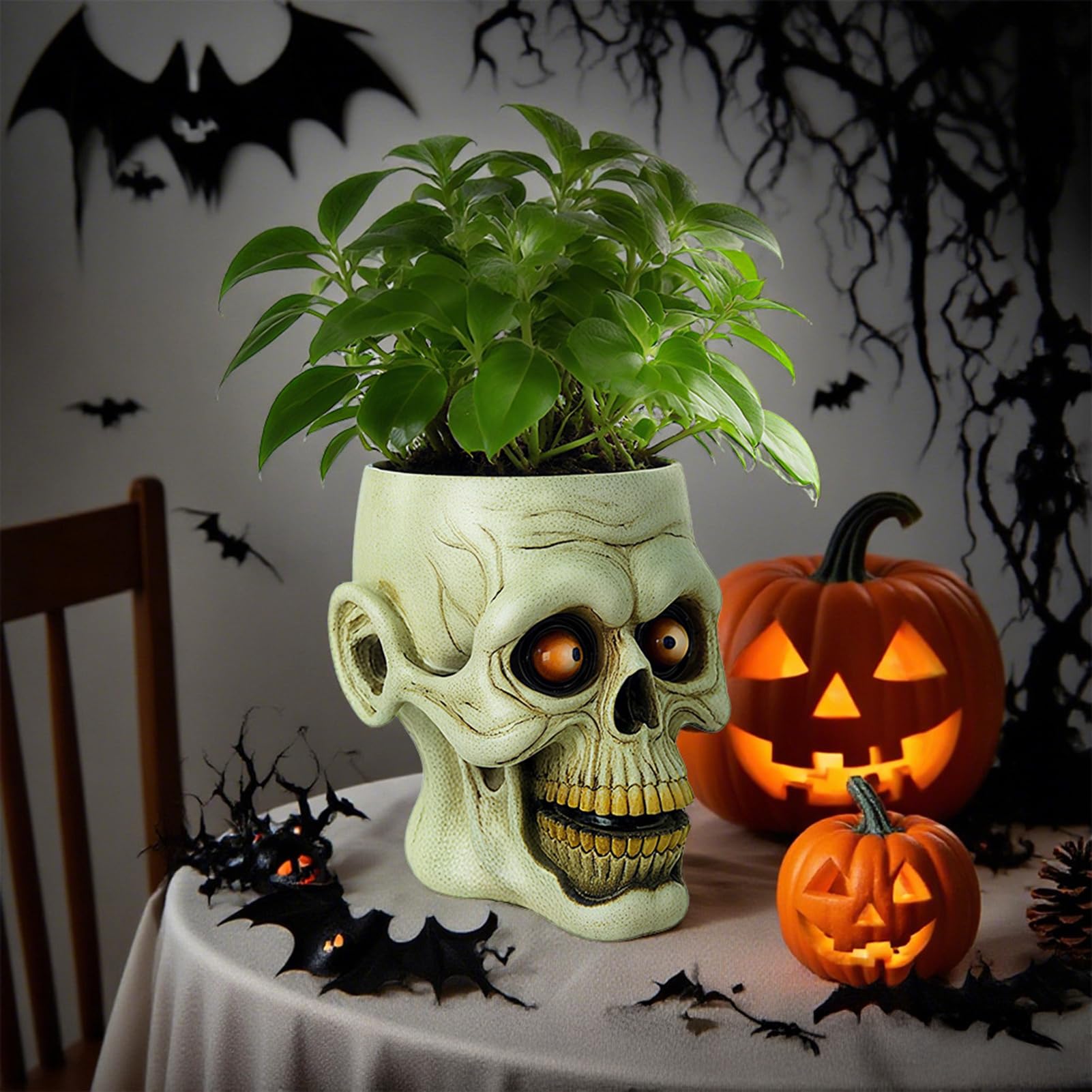 Czaszka doniczka z żywicy ludzka czaszka doniczka Halloween miska na cukierki gotycka doniczka na sukulenty dekoracja biurka do domu biura