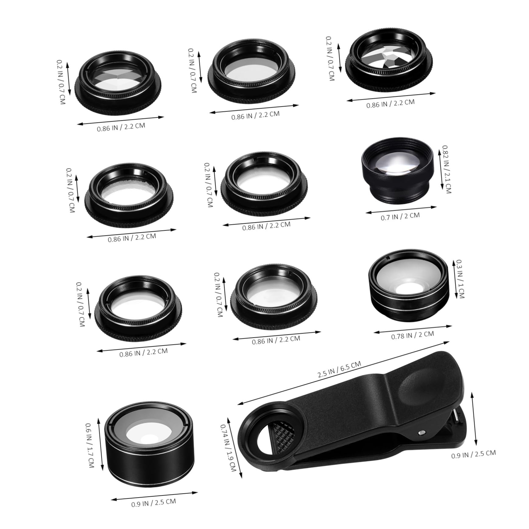 VILLCASE 1Set Phone Camera Lens Kit Fisheye Wide Angle Macro Telephoto Cpl Star and More Compatibility Durable Portable for Travel and Outdoor