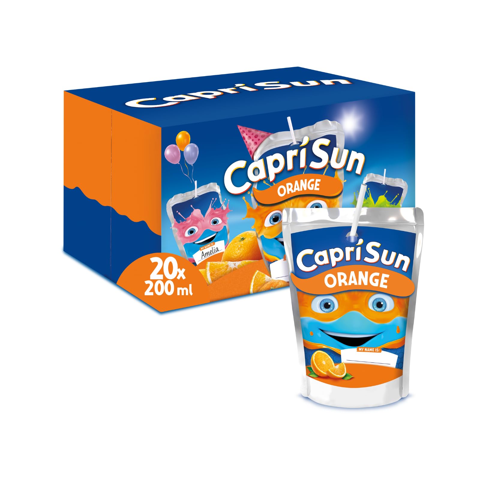Capri-Sun Orange Kids' Juice Drink, Party Pack (20 x 200ml), Made with Real Fruit Juice - No Artificial Ingredients - Vegan, Gluten Free