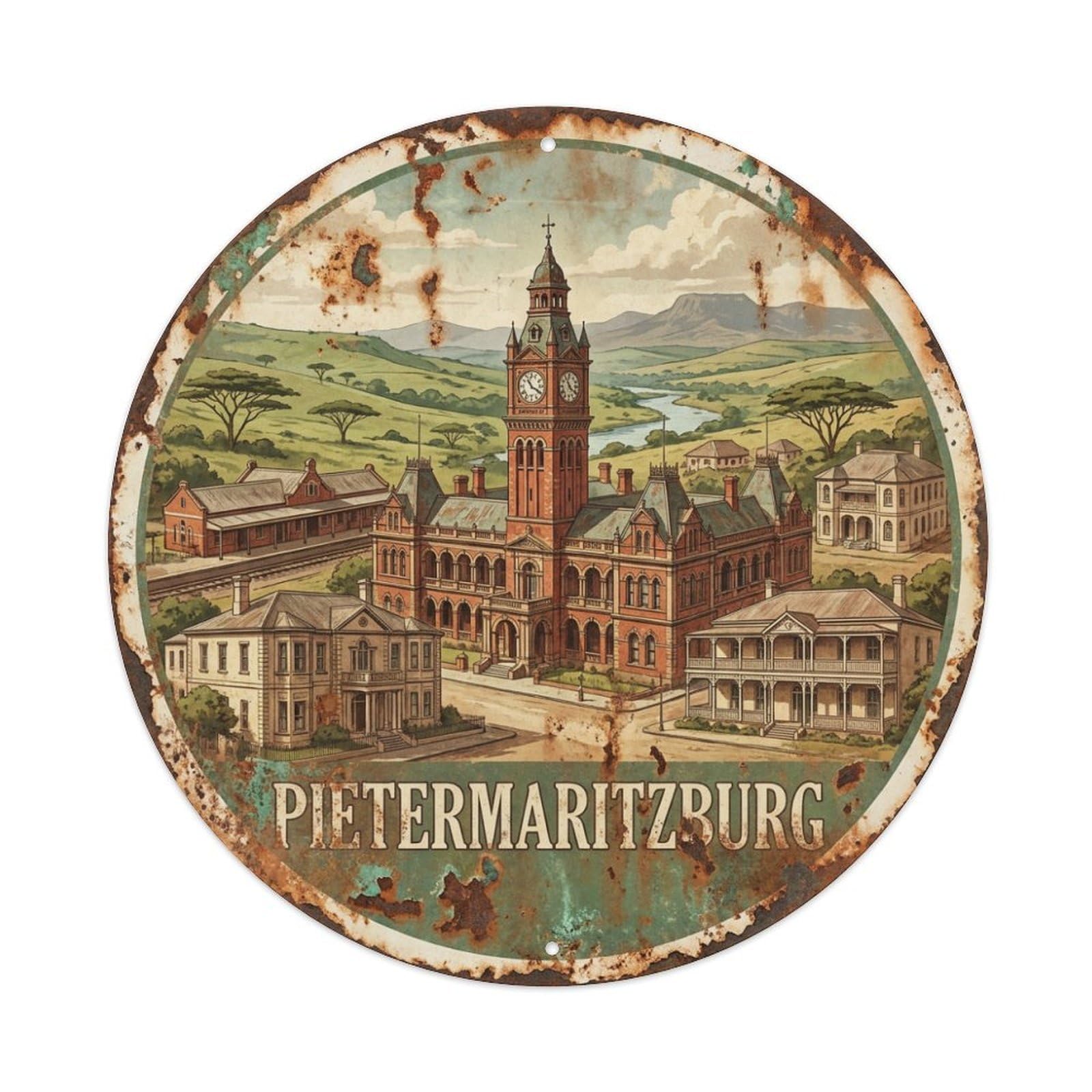 Vintage South Africa Travel Pietermaritzburg Metal Tin Sign