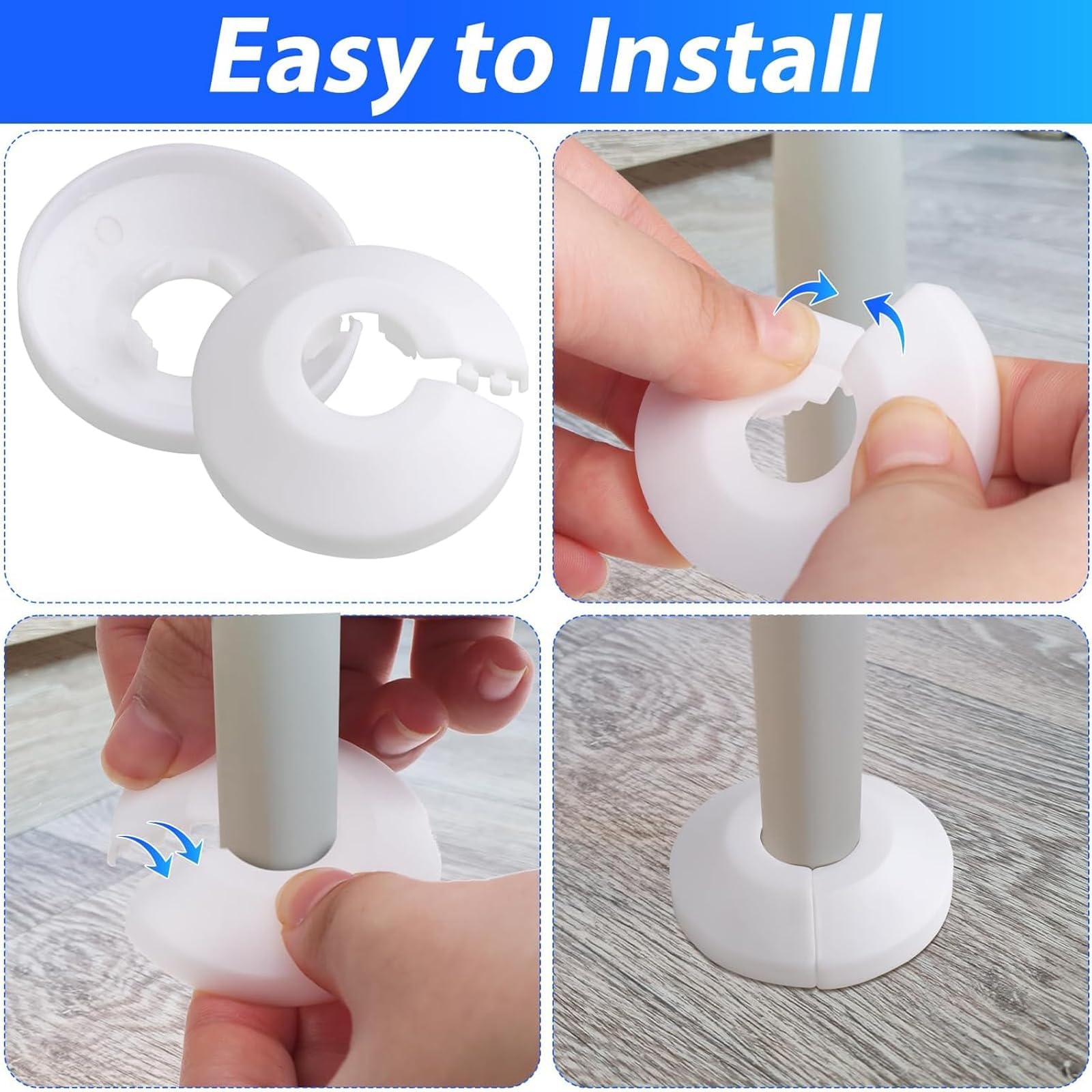 24 PCS Radiator Pipe Covers, White Plastic Pipe Collars, Pipe Decoration Cover, Collars for 16 mm Diameter Pipe - Image 4
