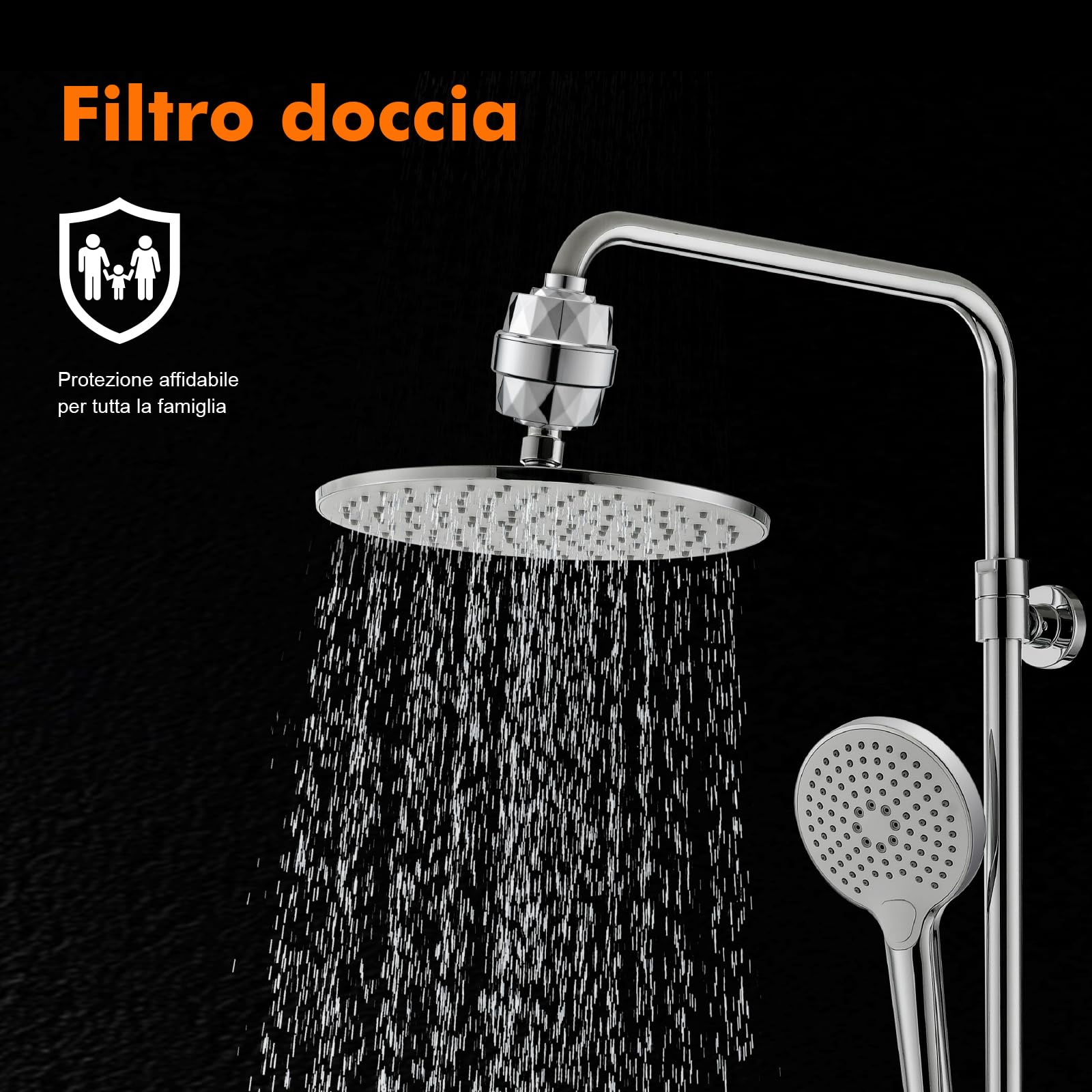Ibergrif M91010 Filtro doccia per acqua dura, con cartuccia sostituibile per rimuovere cloro e metalli pesanti