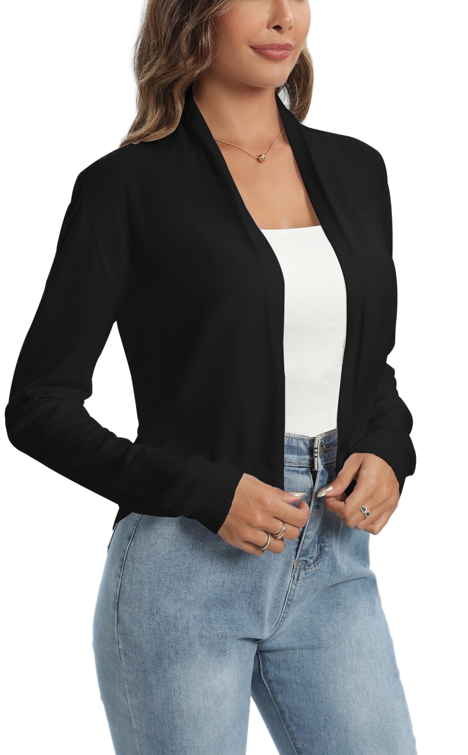 Yukiuiny Damen Strickjacke Langarm Schalkragen Weich Leicht Offen Cardigan Casual Stretch Jacke für Herbst Frühling