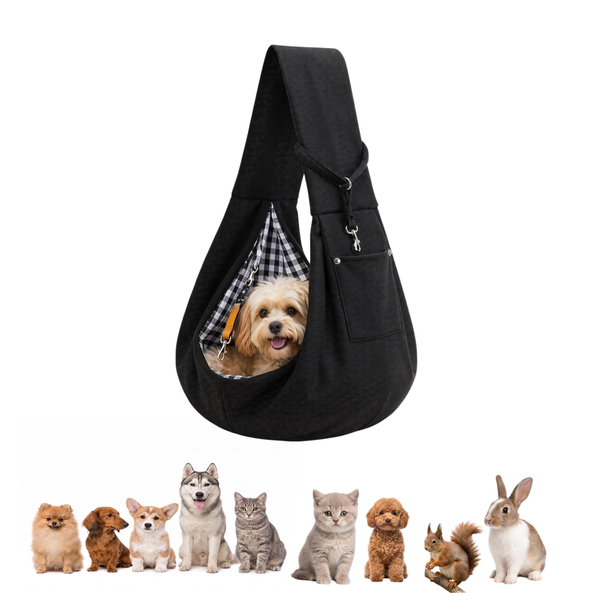 Puppy Sling Carrier for Small Dogs, Reversible Hands Free Dog Sling Carrier for Small Dogs Cats, Breathable Carrier for Puppies and Kittens with Storage Pocket, for Walking Travel Shopping(Black)