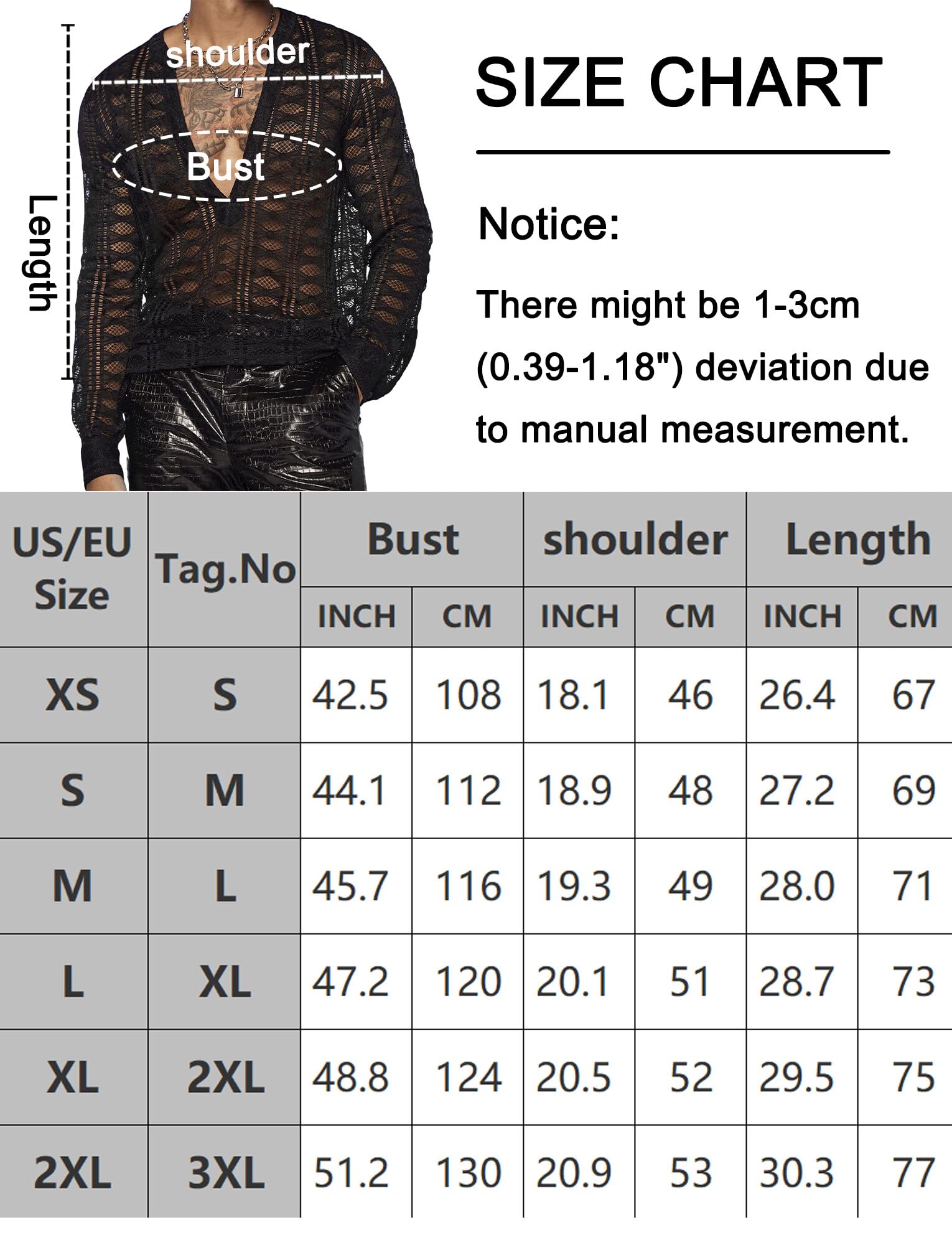 Panegy Chemise Transparente pour Homme Hommes Noir T-Shirt en Résille Transparent Haut Top