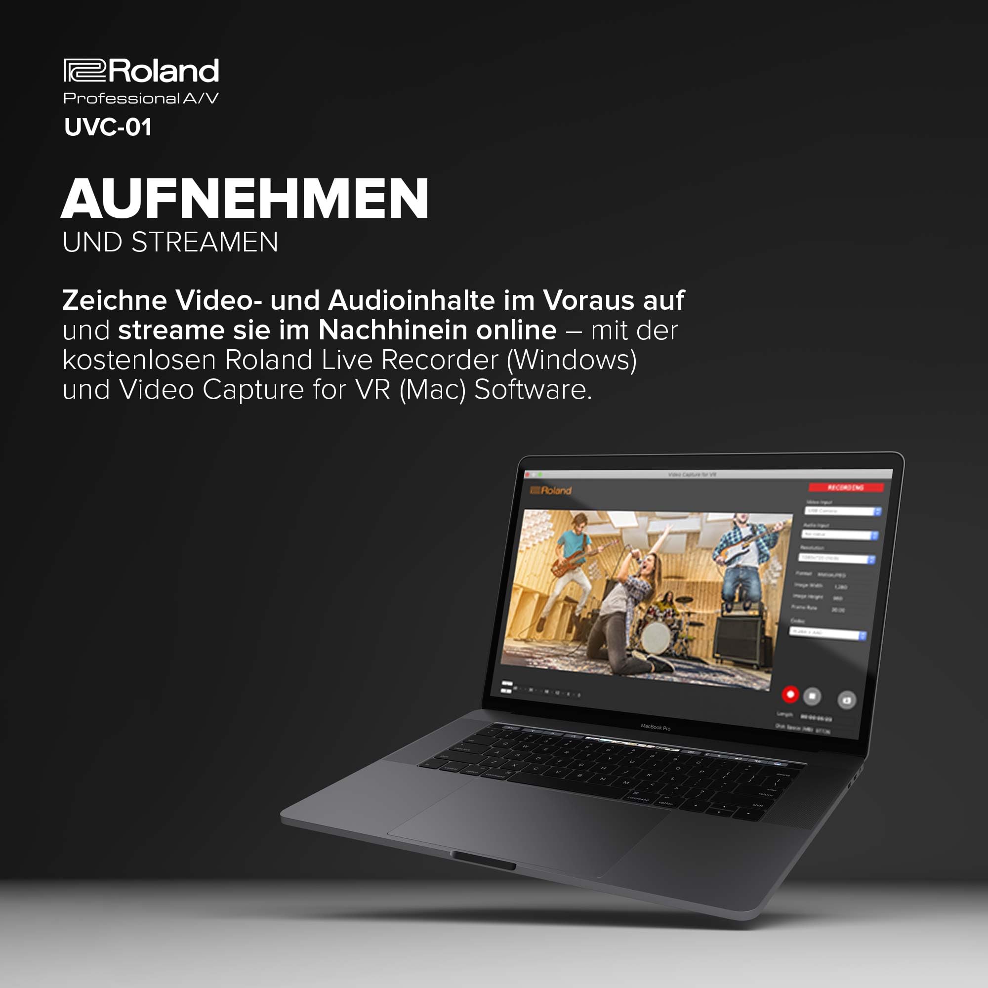 Roland UVC-01 USB Video Capture | Plug-and-Play für reibungslose Aufnahmen & Livestreams | HDMI-zu-USB-3.0 Video-Encoder | Unkomprimiertes 1080p HD bei 60 FPS | Webcam-Steuerung unter Mac & Windows