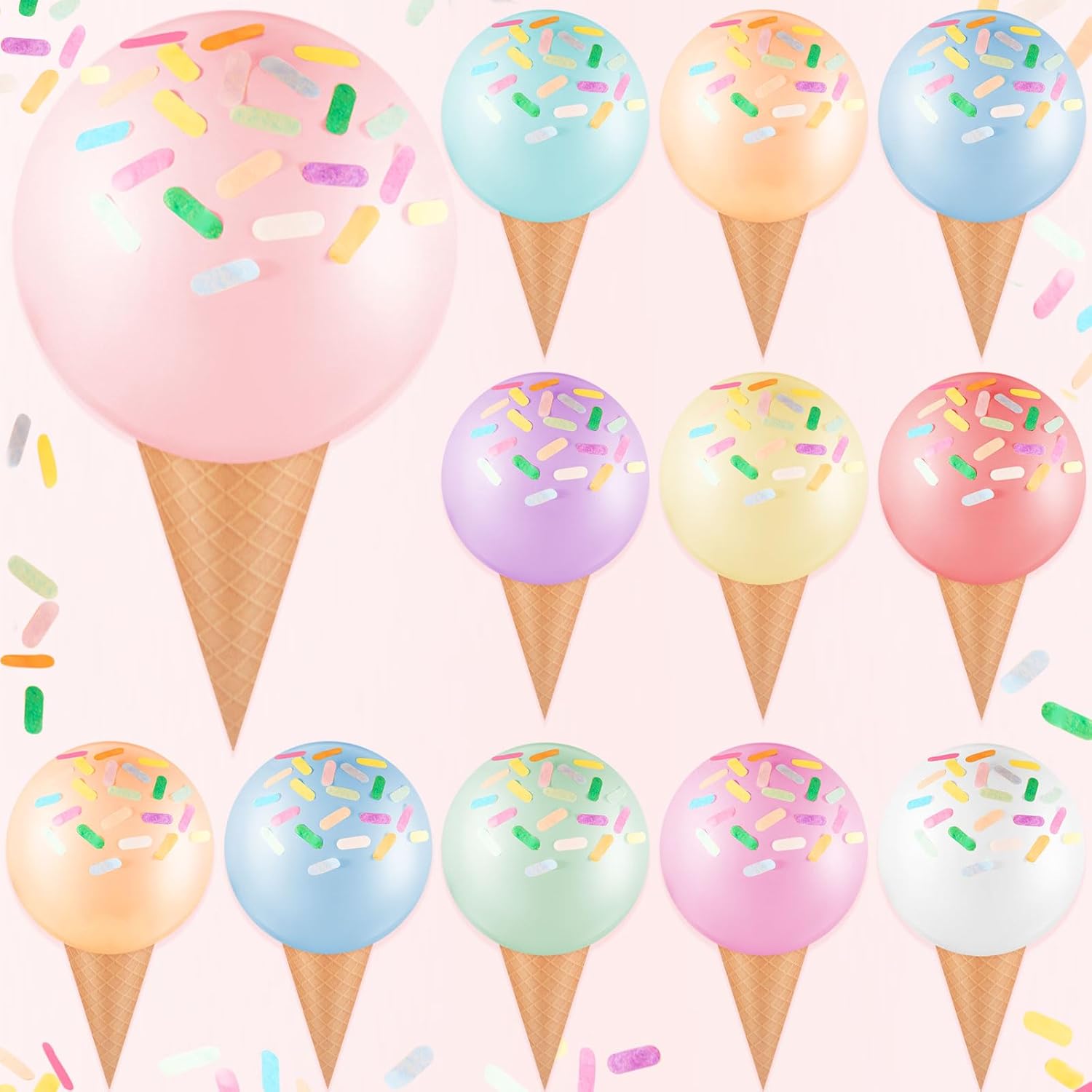 12 Pcs Ice Cream Balloon and Wrapping Paper Cones Kit - Ice Cream Birthday Party Decorations for DIY Supplies Summer Party (Macaron Color, Classic Styles)