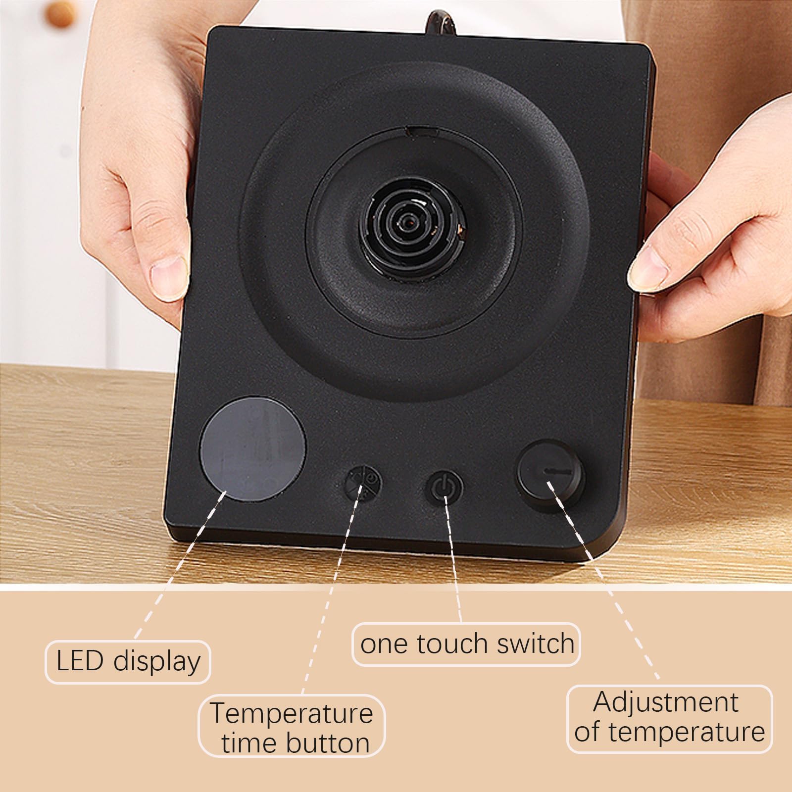 Hervidor Eléctrico Inteligente Cuello de Cisne 1.0 Litro con Ajuste de Temperatura 40-100°C, Acero Inoxidable 304, Conservación Térmica 36 Horas, Protección contra Funcionamiento en Seco 1000W Negro