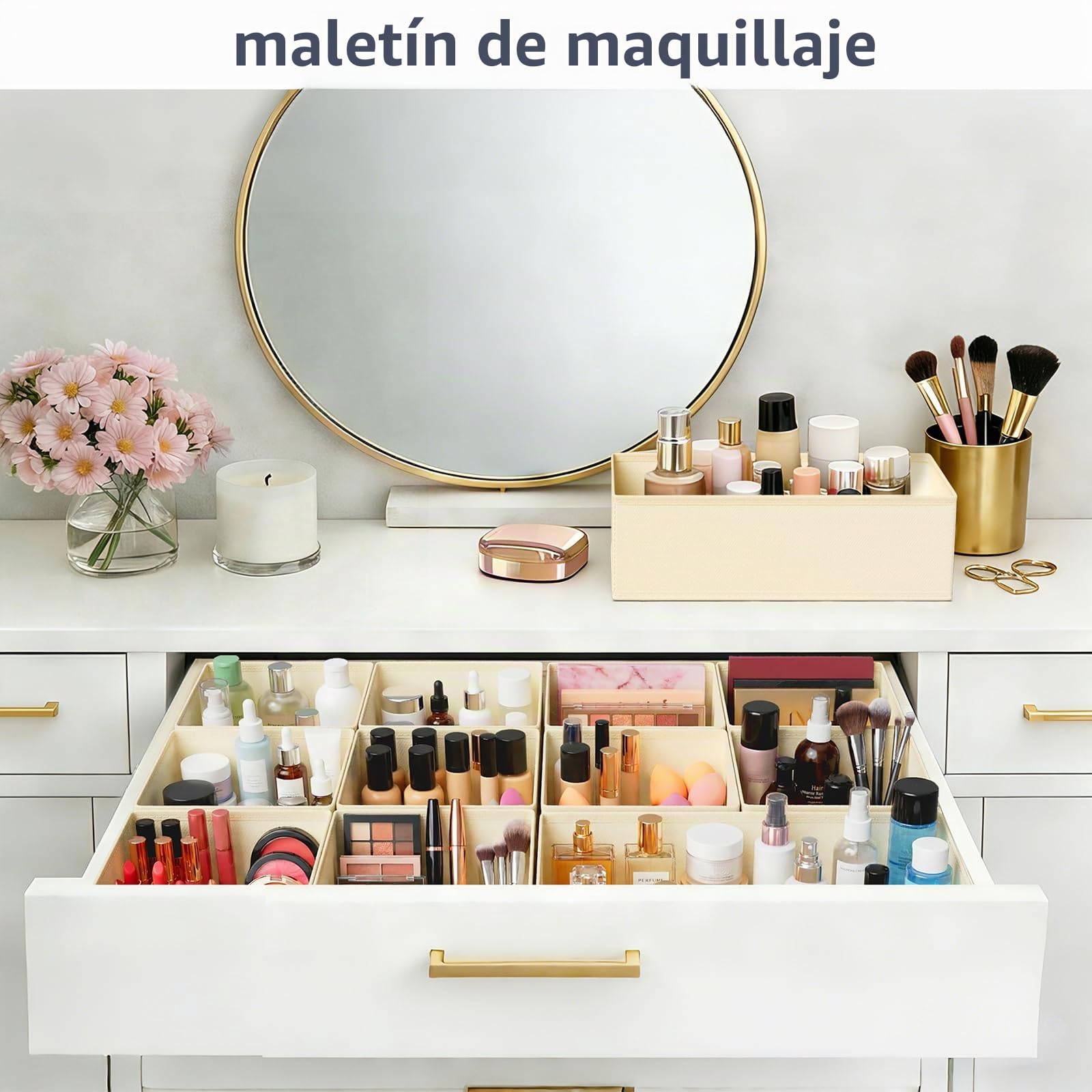 Organizador de Cajones DIMJ - 21 Cajas Plegables de Tela No Tejida para Almacenaje, Beige
