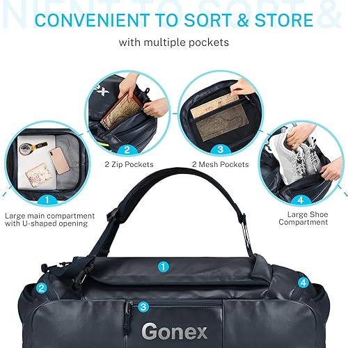 Miniatura 3 de Gonex Bolsa de lona repelente al agua de 40L 60L 80L para exteriores, resistente con correas de mochila para senderismo, campamento, viajes,