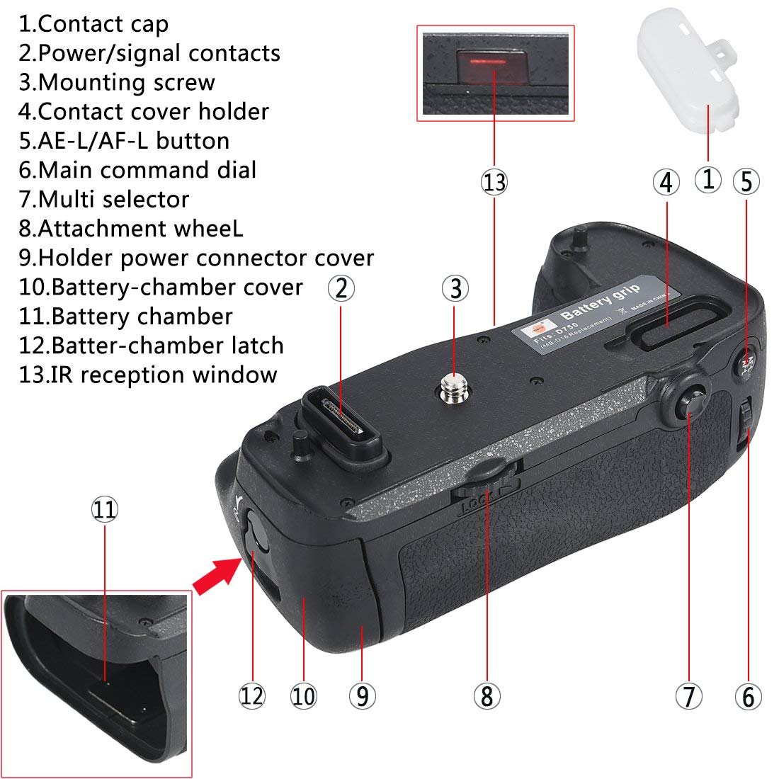 Agarre Vertical Con Batería DSTE Para Nikon D750 - Incluye 2 Baterías EN-EL15, Compatible Como MB-D16