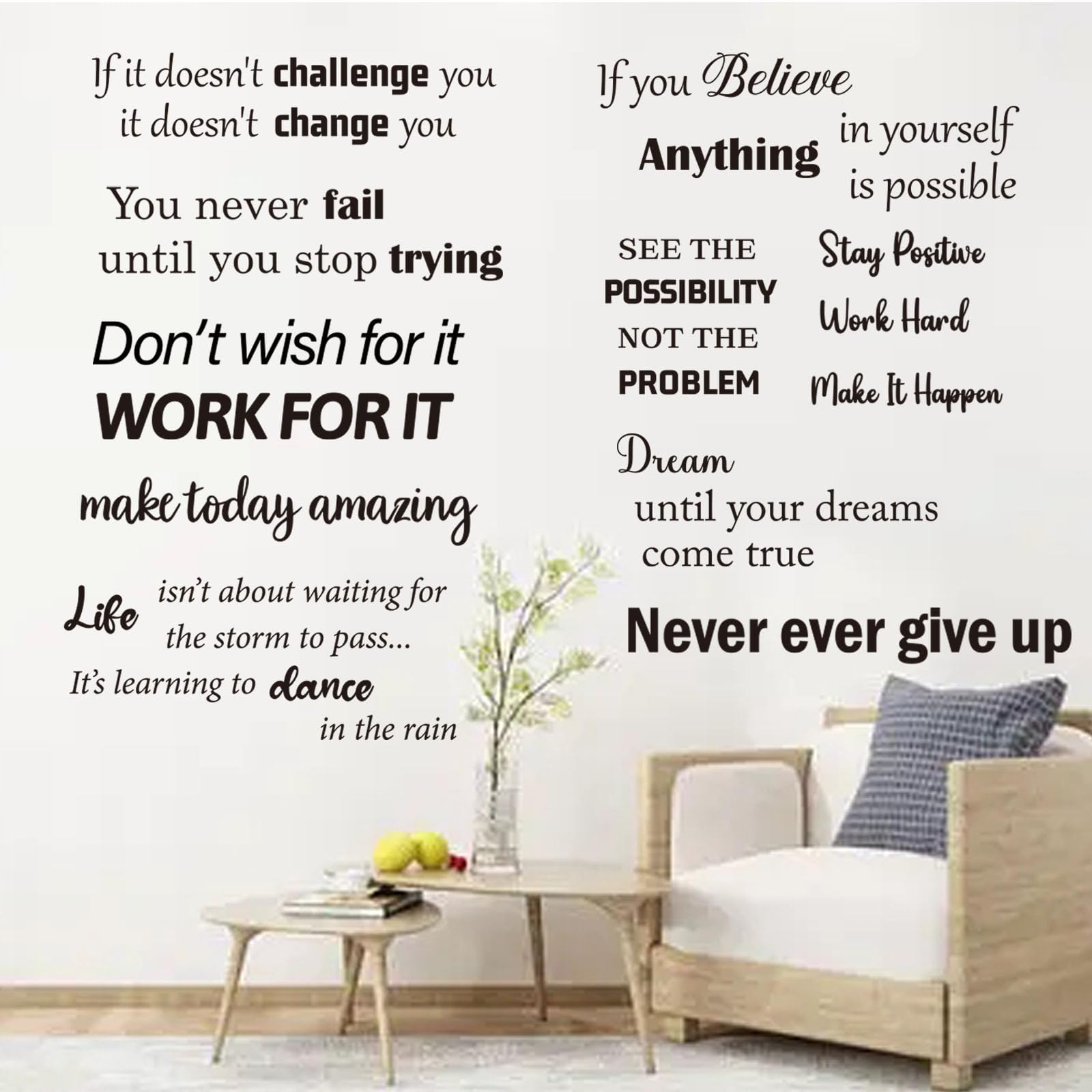 Inspirational Vinyl Wall Stickers, Motivational Quotes Decals, Positive Saying Affirmation Wall Decor, Peel and Stick for Bedroom Living Room Office Bathroom