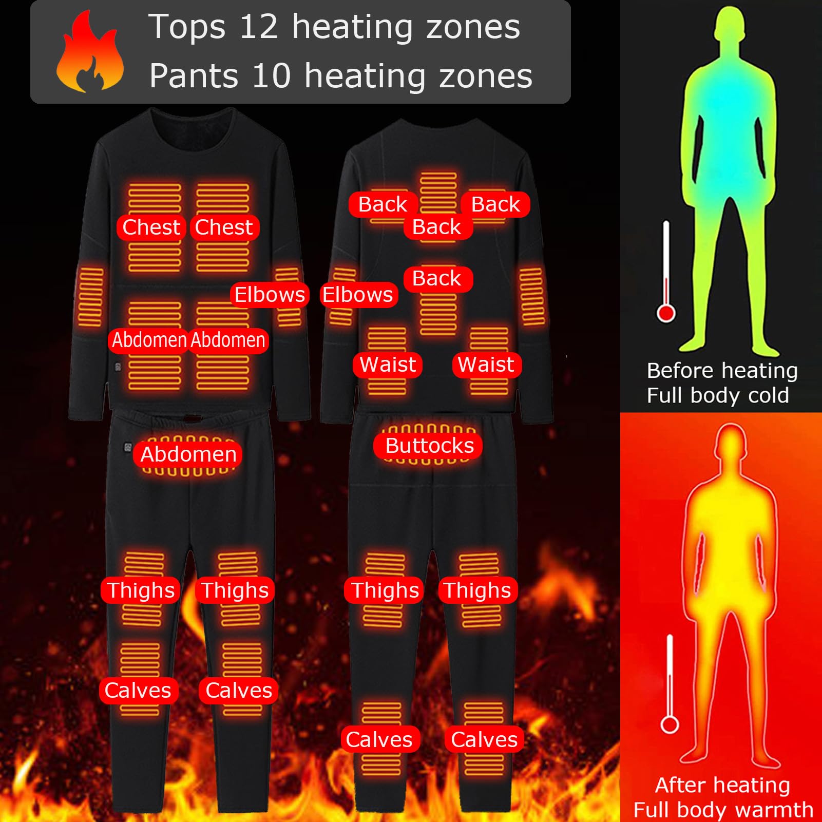 Ropa Interior térmica térmica eléctrica con batería, Hombres, Mujeres, Ropa calefactada USB Inteligente y Pantalones para inviernos al Aire Libre
