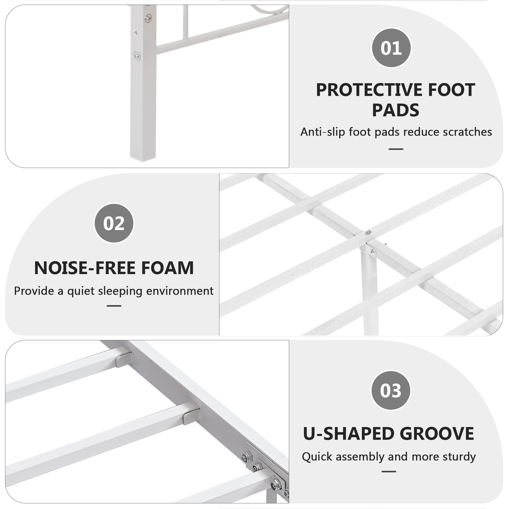 VECELO Queen Size Bed Frame with Headboard and Footboard, Heavy Duty Metal Slat Support, Platform Mattress Foundation, No Box Spring Needed, Easy Assembly, White