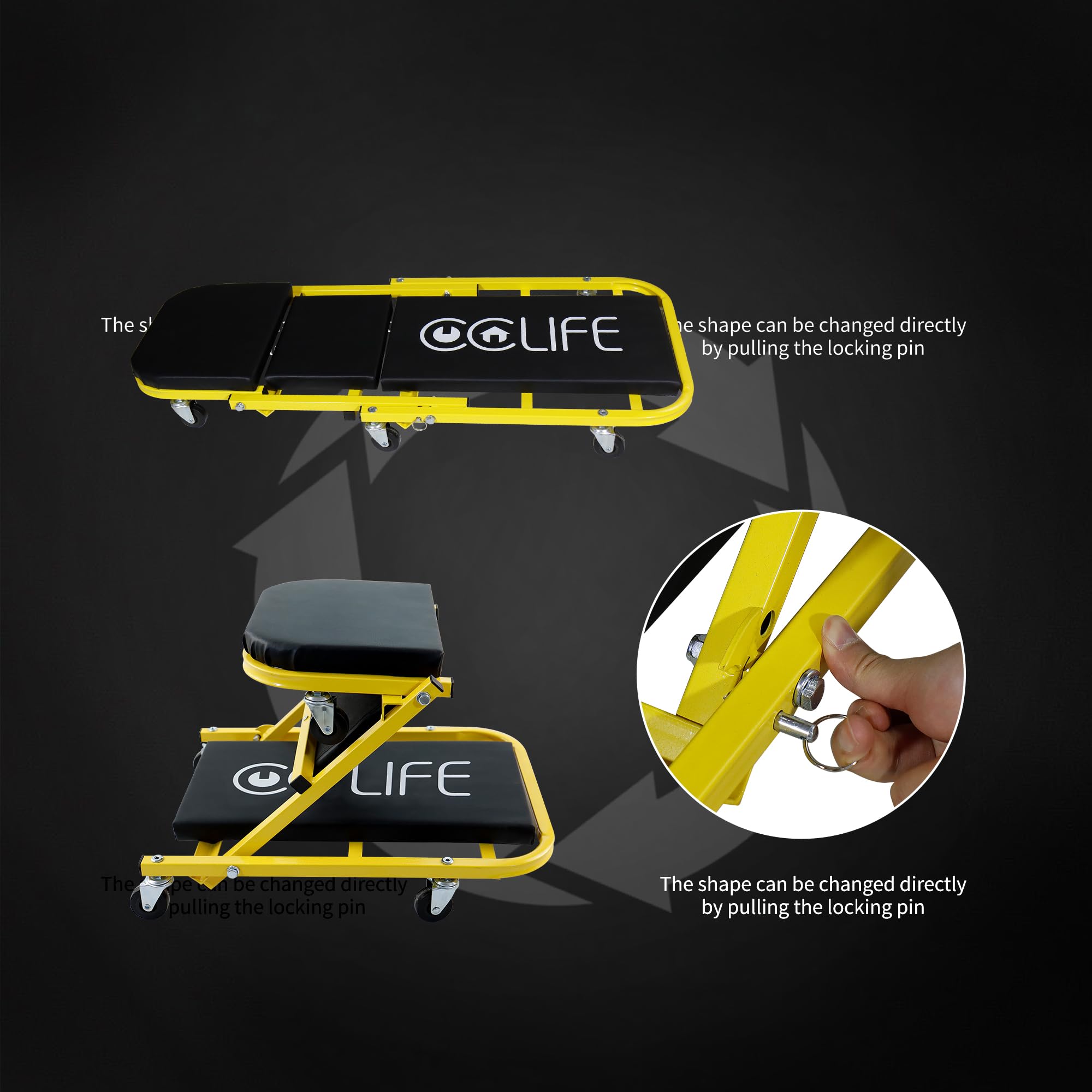 CCLIFE 2in1 Auto Workshop Rolling Board Assembly Rolling Board Workshop Stool Assembly Sgabello fino a 150 kg con 6 ruote girevoli a 360 gradi