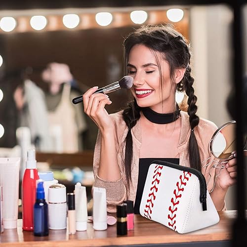 Miniatura 4 de Boao Bolsa de softbol con estampado de softbol, bolsa de maquillaje de béisbol, bolsa de cosméticos de viaje, bolsa de neopreno impermeable con