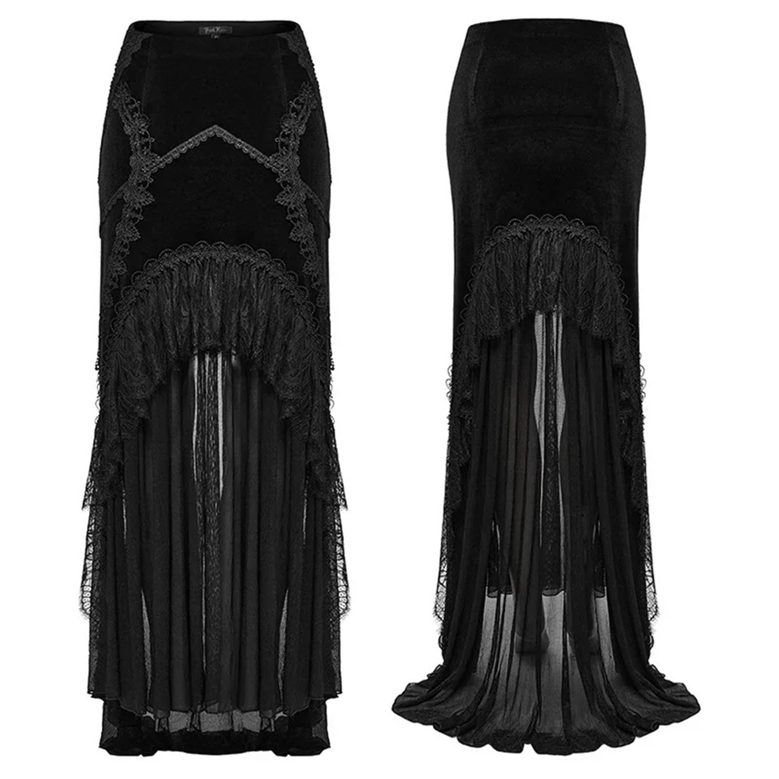 Falda Gótica Falda de Cola de pez Elegante de Gasa Plisada de Terciopelo gótico for Mujer, Faldas largas oscuras de Encaje for Mujer