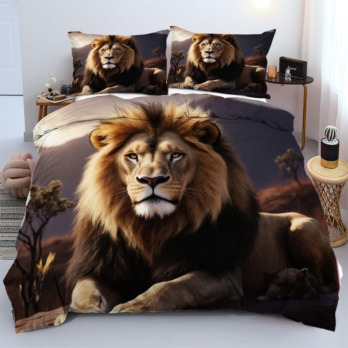 Housse de couette lion brun pour sublimer la chambre d'amis
