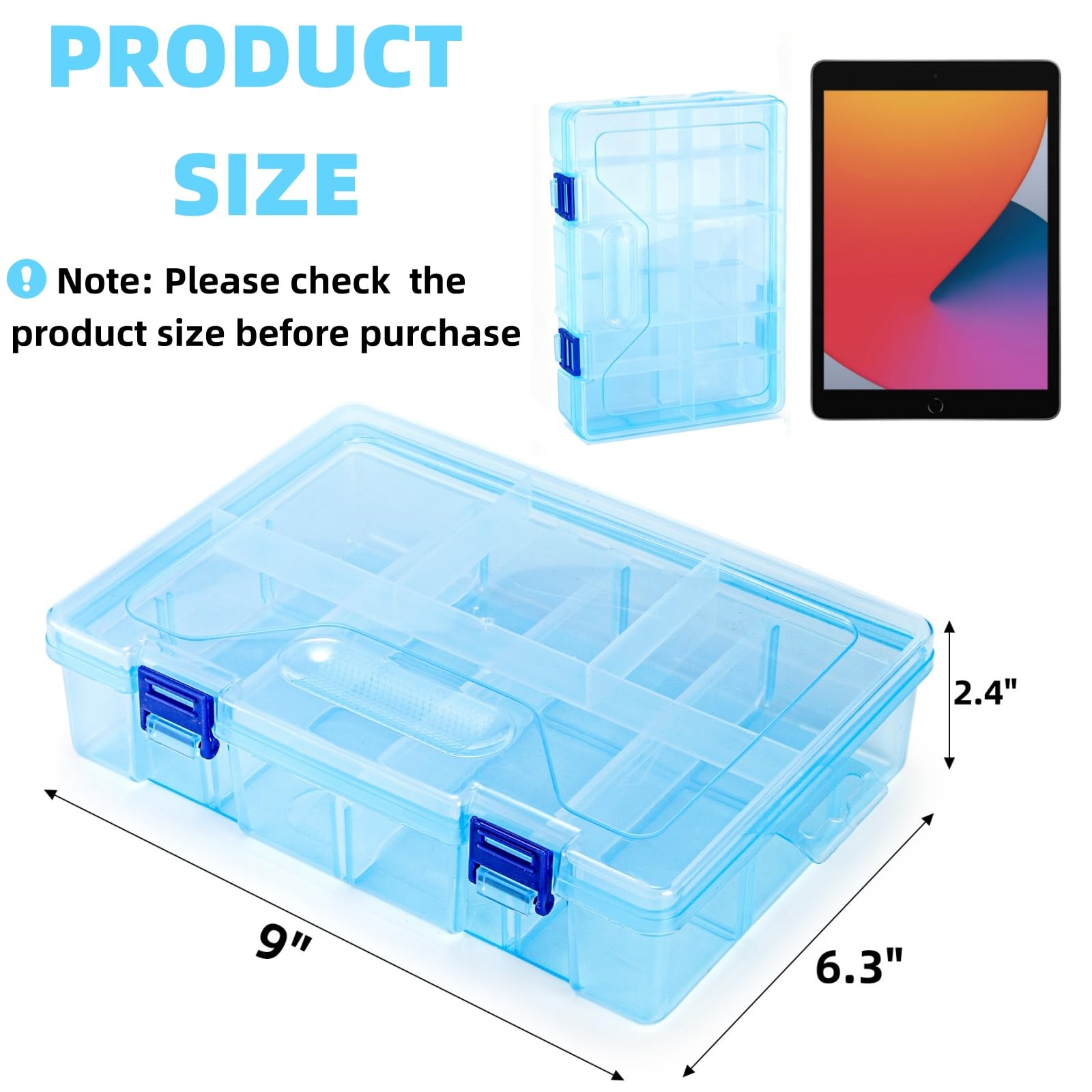 Covzoe Paquete de 6 cajas organizadoras de plástico con separadores ajustables, organizador de cuentas de doble capa, 15 rejillas grandes, caja de almacenamiento transparente para aparejos de