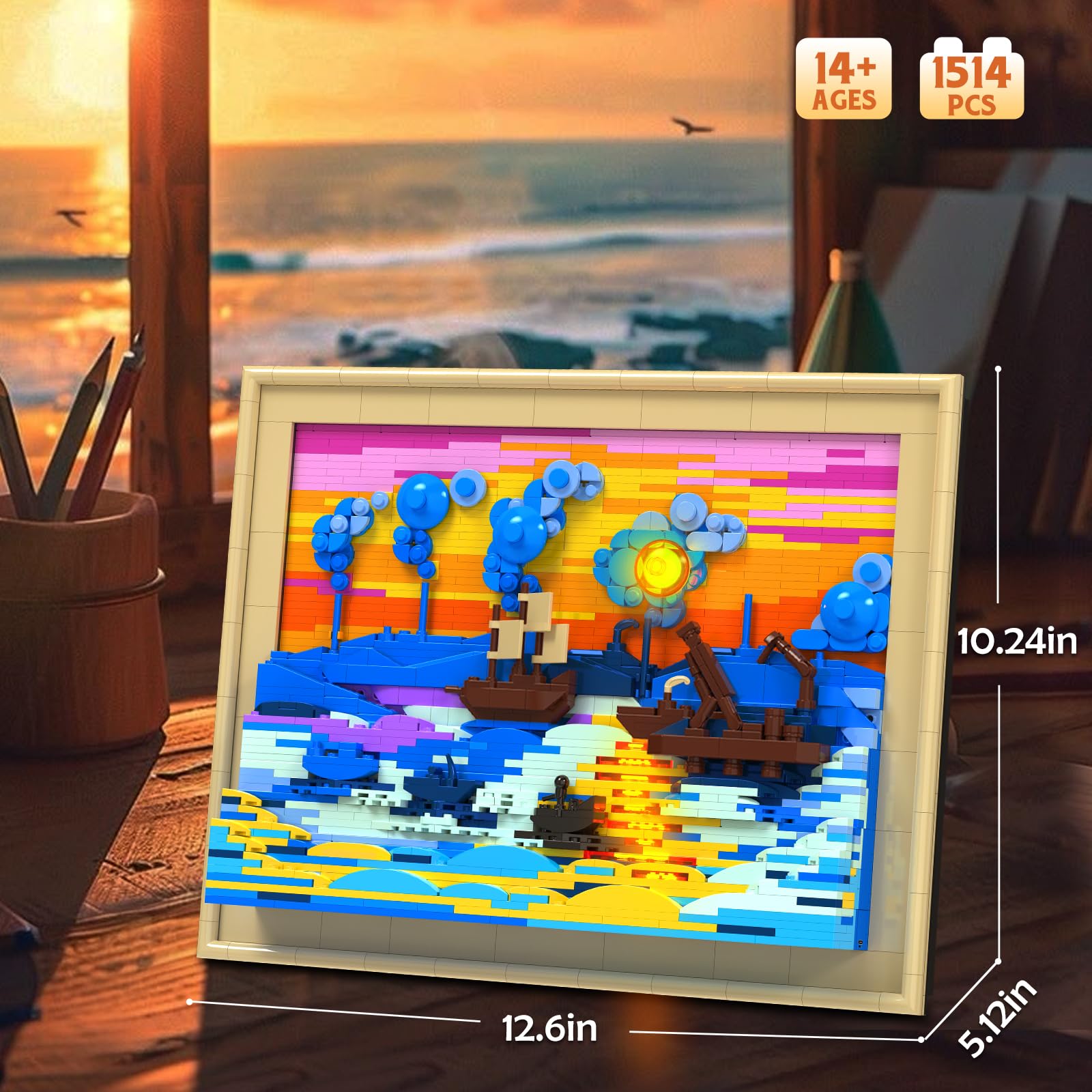 Brihappen Impression Sunrise Building Set including Light for Adults Boys Girls Van Gogh Painting Wall Art Building Blocks Model - Image 2