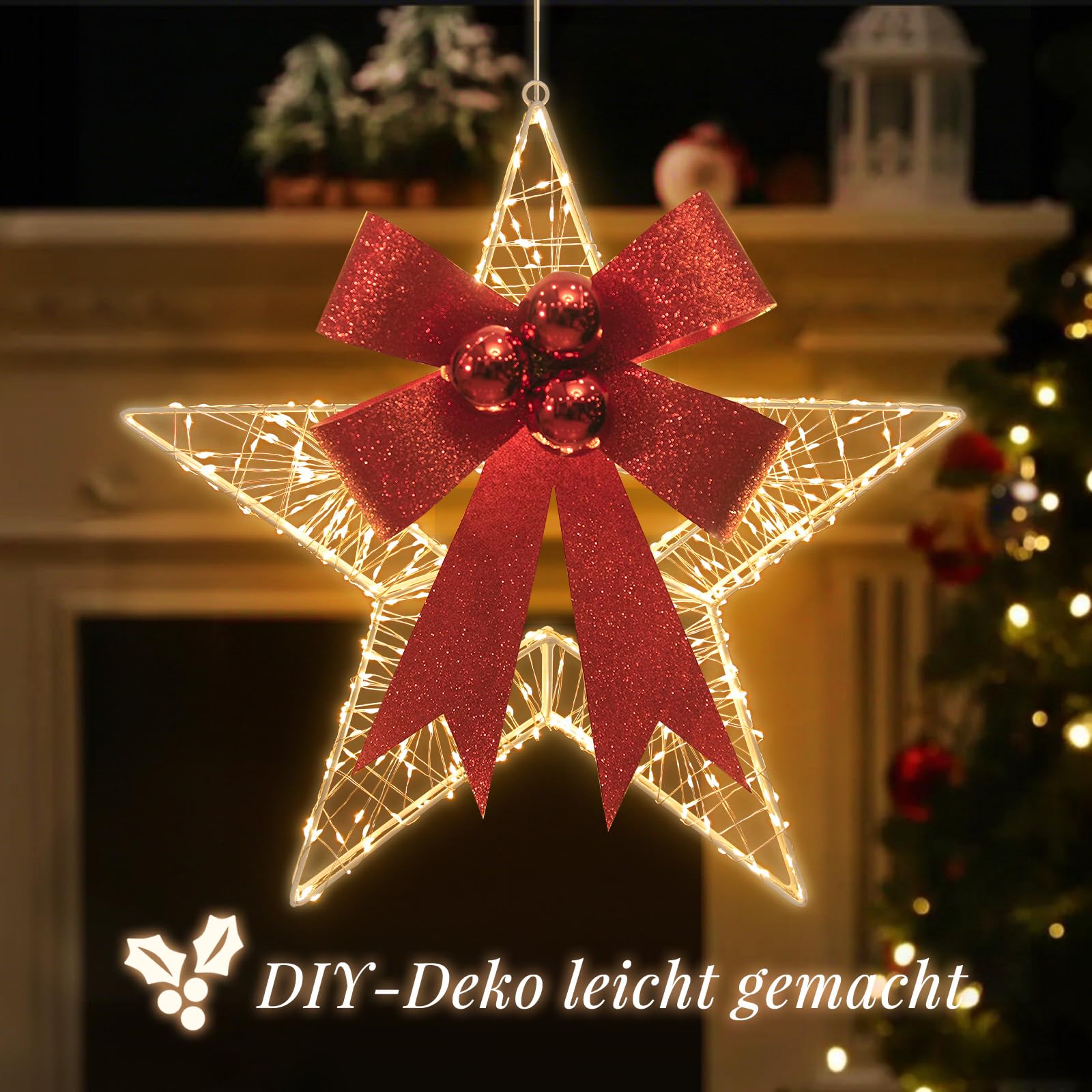 SALCAR LED Weihnachtsstern Beleuchtet 45cm, Metall Adventsstern Leuchtstern mit 8 Modi & Timer, Stern Fenster Deko zum Aufhängen, Weihnachten Dekostern für Innen Außen, Warmweiß