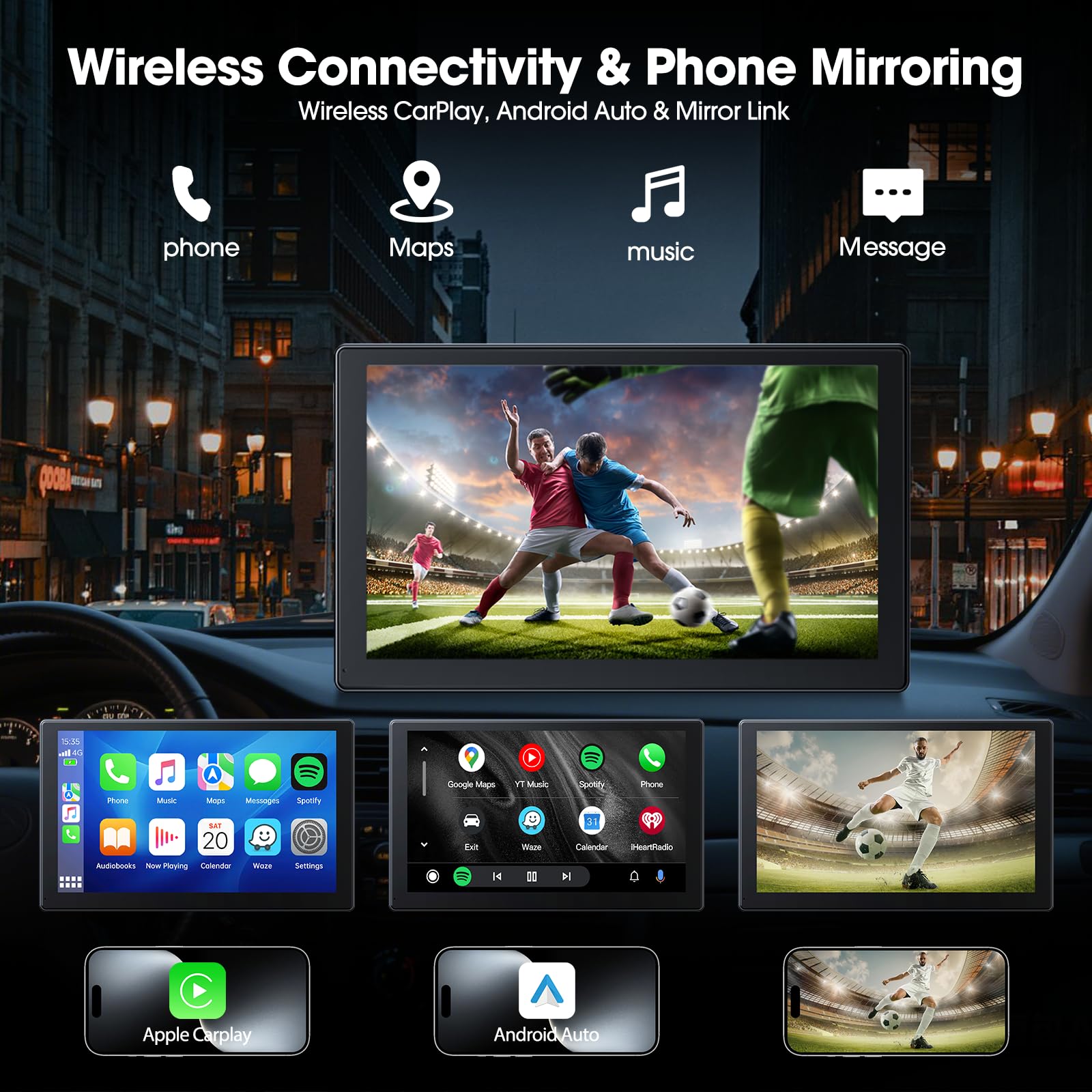LAMTTO 9-calowy ekran CarPlay do samochodu dla A-pple CarPlay i Android Auto z przednią i tylną kamerą 4K + 1080P, radio samochodowe CarPlay z nawigacją/asistente de voz/lustrzanego ekranu/FM/64G TF