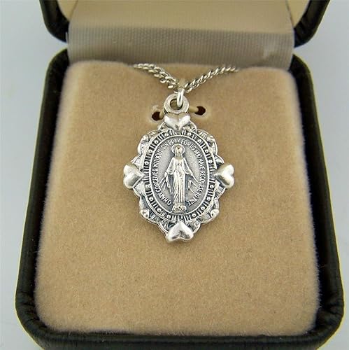 Miniatura 6 de Silver Toned Base Corazón Accent Border Milagrosa Virgen Madre María Medalla 78inch
