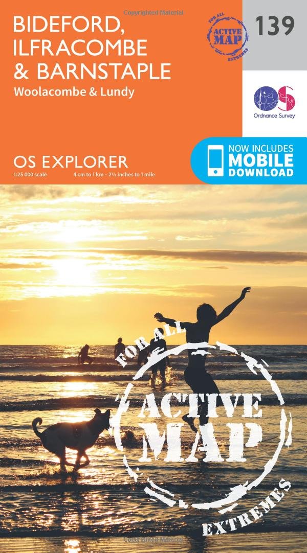 Bideford, Ilfracombe & Barnstaple Map | Weatherproof | Woolacombe & Lundy | Ordnance Survey | OS Explorer Active Map 139 | England | Walks | Hiking | Maps | Adventure