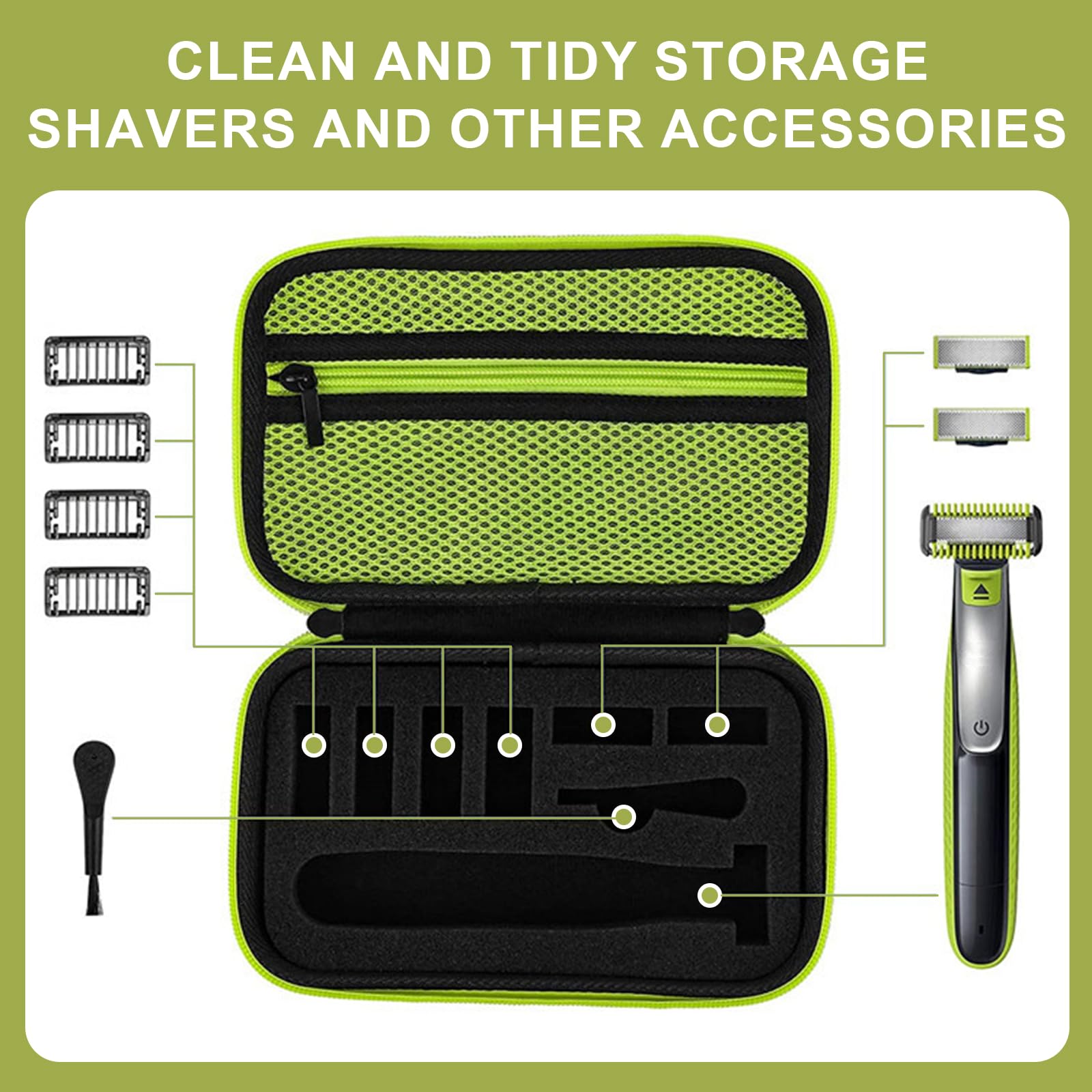 Tasche Case Etui für Philliips O Blade QP150/QP2530/QP2630/QP2520/Qp2724/QP2620, Harte Reise Tragetasche für Rasierer Trimmer Bartschneider mit Einer Klinge, grün, Nein