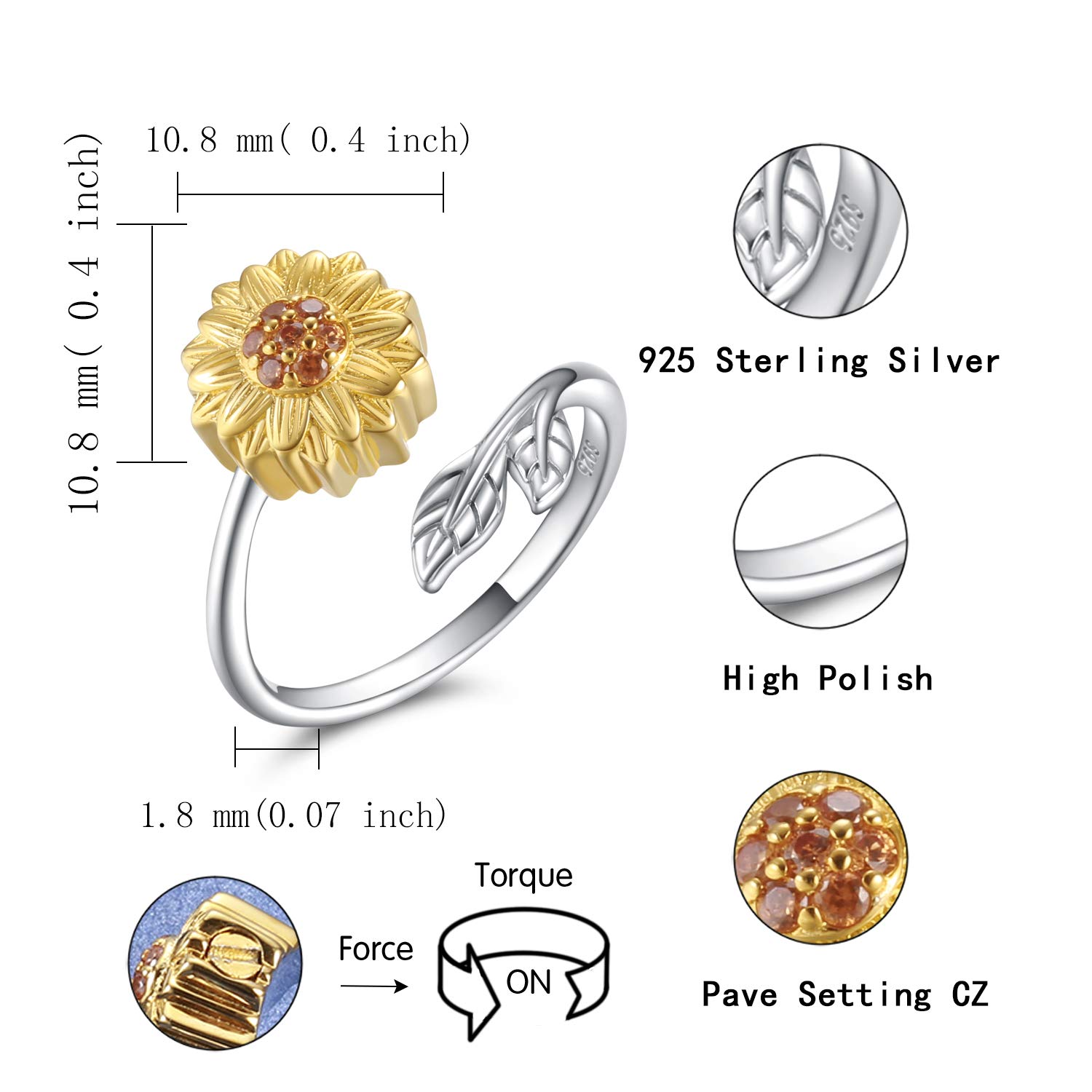Anillo de cremación de girasol para cenizas, plata de ley 925, ajustable, urna de cremación, joyería con texto en inglés "You Are My Sunshine", medallón conmemorativo para madre, hija, esposa, mujer