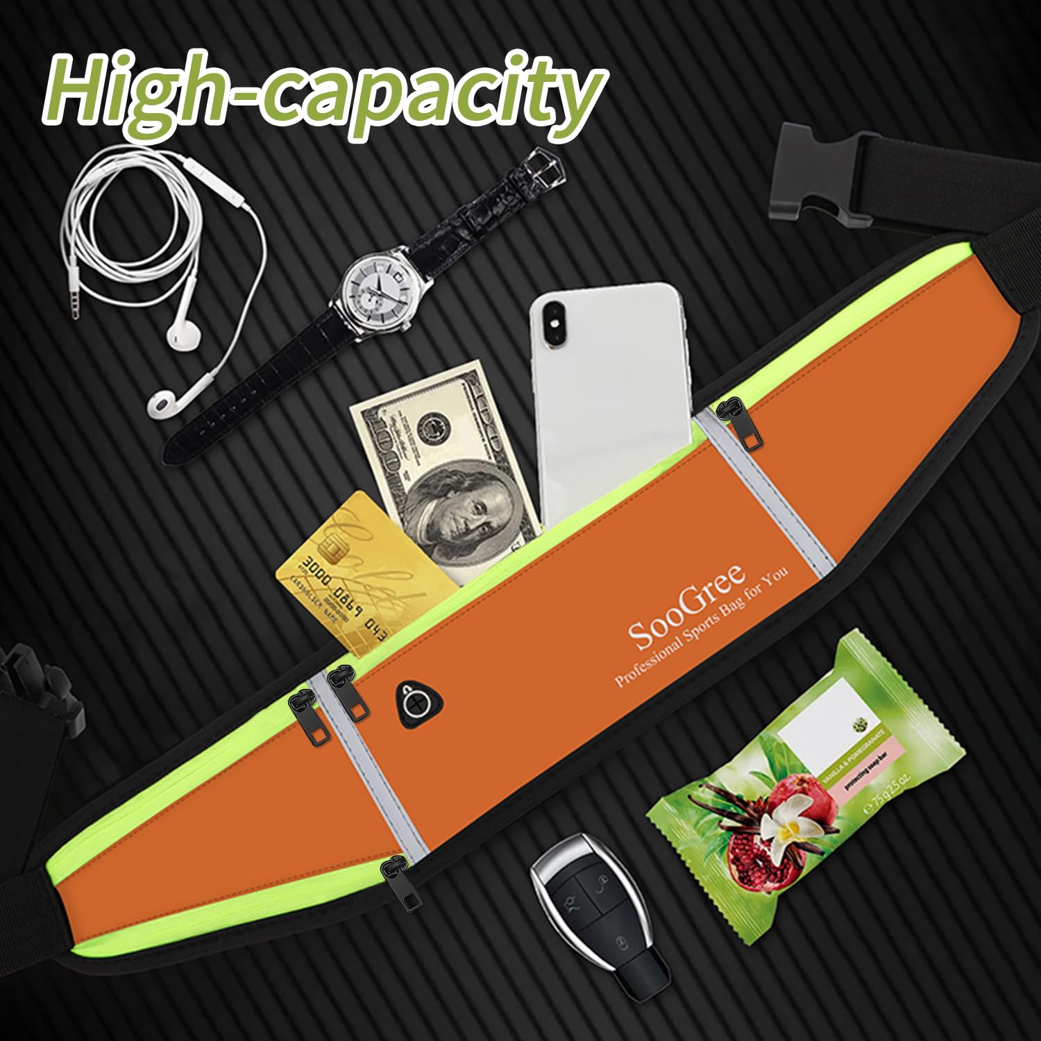 SooGree Cinturones de correr para hombre y mujer, cinturones deportivos delgados, riñonera impermeable para correr, correr, caminar, ciclismo, camping, gimnasio, Naranja, Moderno, clásico