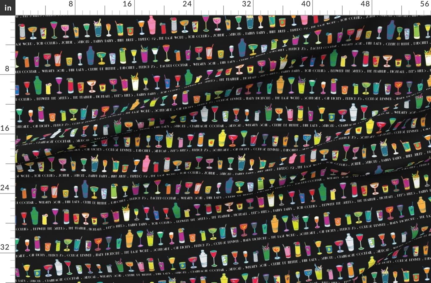 Spoonflower Fabric - Black Cocktail 1920S Retro Vintage Alcohol Alcoholic Beverage Drinks Printed on Organic Cotton Sateen Fabric by The Yard - Sewing Quilting Apparel Home Decor