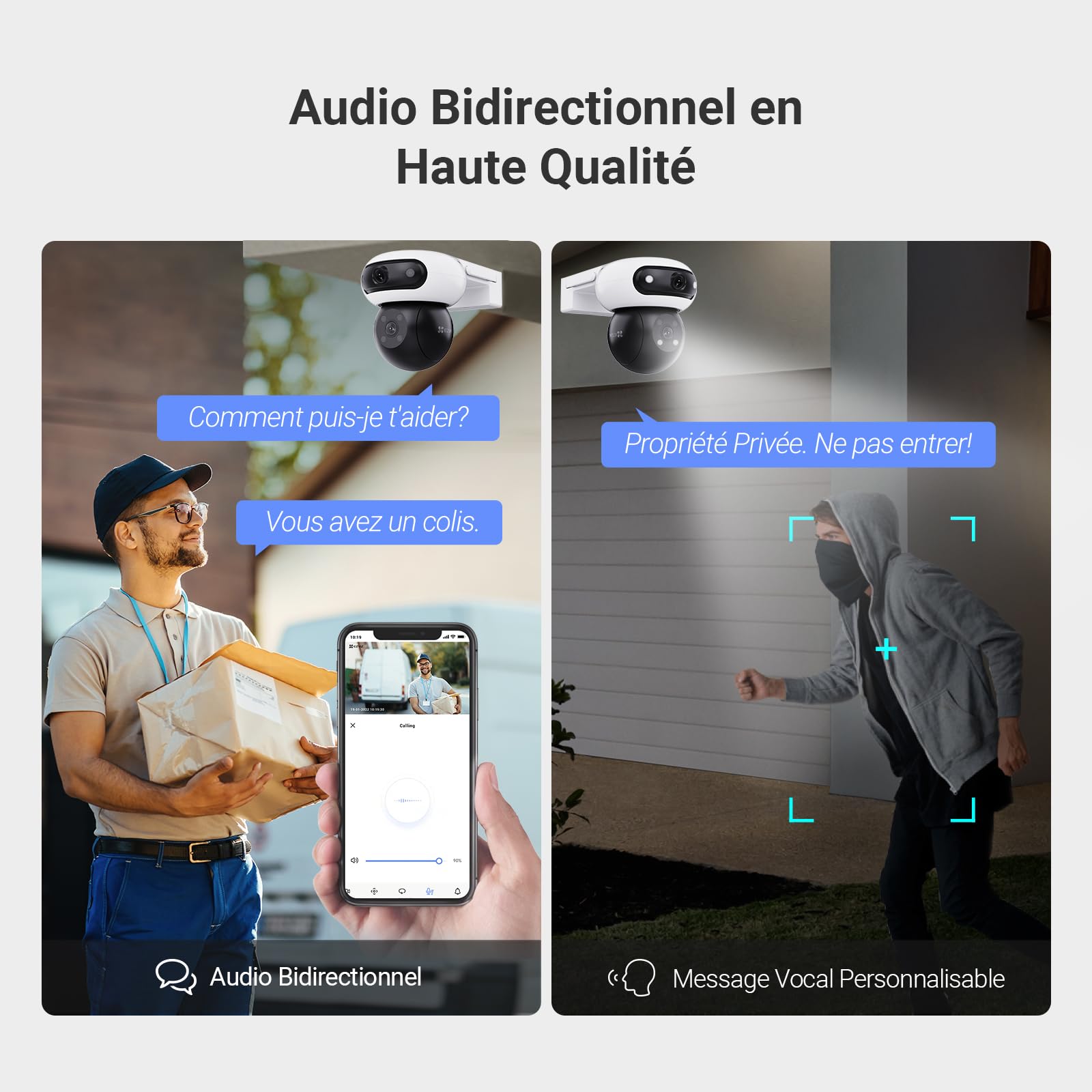 EZVIZ 8MP (4MP+4MP) Caméra Surveillance WiFi Extérieure à Double Objectif, Caméra Extérieure 360°, Vision Nocturne Couleur, Détection de Personne/Véhicule, Audio Bidirectionnel, Étanche, C90 Dual
