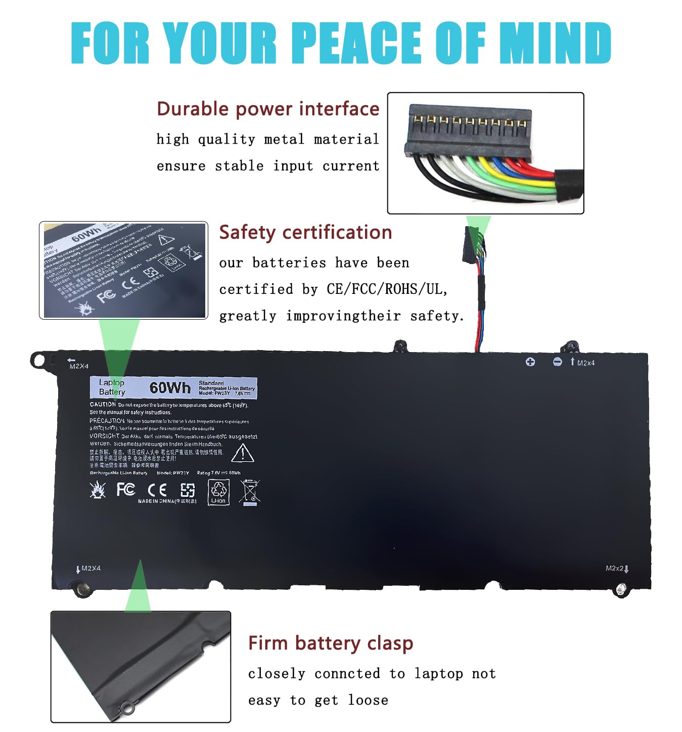 PW23Y Batteria di ricambio per computer portatile Dell XPS 13 9360 P54G002 13-9360-D1605G 13-9360-D1605T 13-9360-D1609G 13-9360-D1705G Series sostituzione TP1GT RNP72 0 RNP72 0TP1GT 7,6 V 60