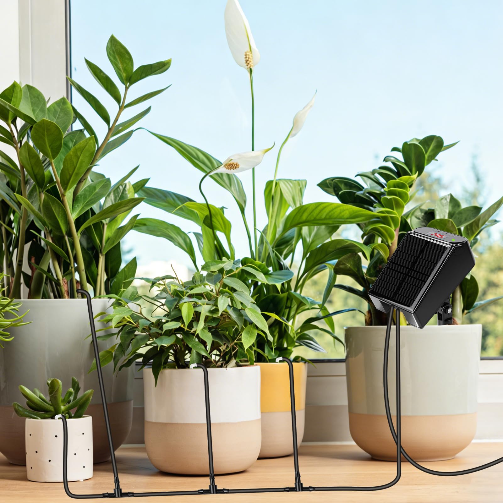 Nikou Irrigazione Automatica Energia Solare, Sistema di Irrigazione a Goccia da Giardino con Timer, Tuboda 15 m, Innaffiare le Piante in Vacanza, per Giardino, Balcone, Piante in Vaso da Esterno