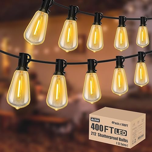Miniatura 15 de Achin - Cadena de luces para exteriores de 100 pies G40 Globo de patio, luces LED impermeables al aire libre con 50+2 bombillas LED irrompibles