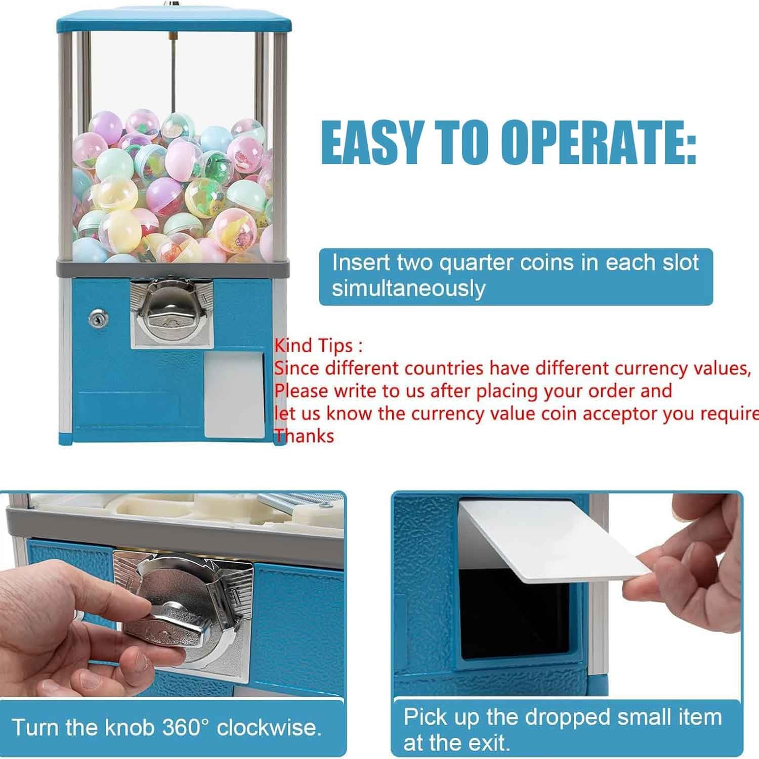 Gumball Machine à bonbons à monnaie avec capacité de 100 balles, comprend 50 boules blanches et 50 boules bleues, idéal pour les enfants et les magasins de détail