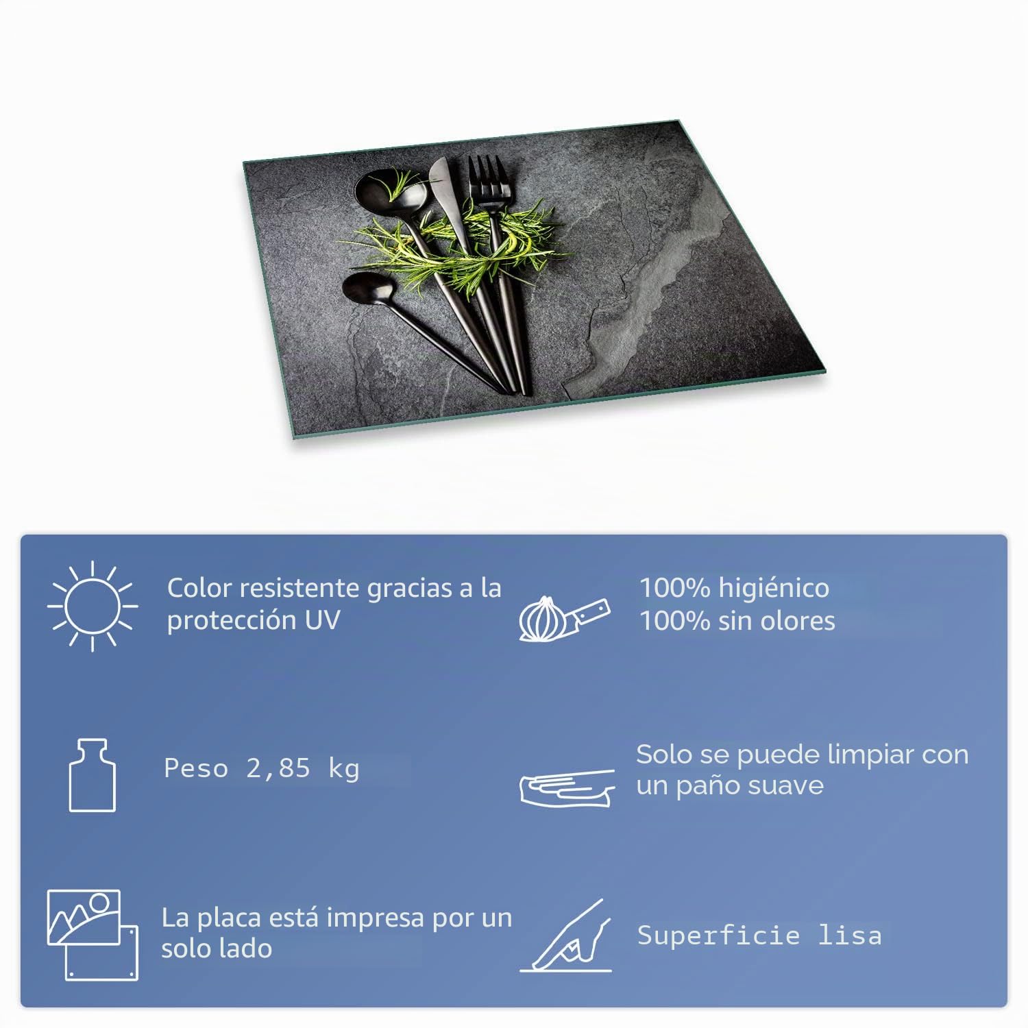 Cubierta gris de vitrocerámica - placa de corte, 1 pieza, 60 x 52 hierbas - tabla de protección contra salpicaduras, protector de vidrio de seguridad