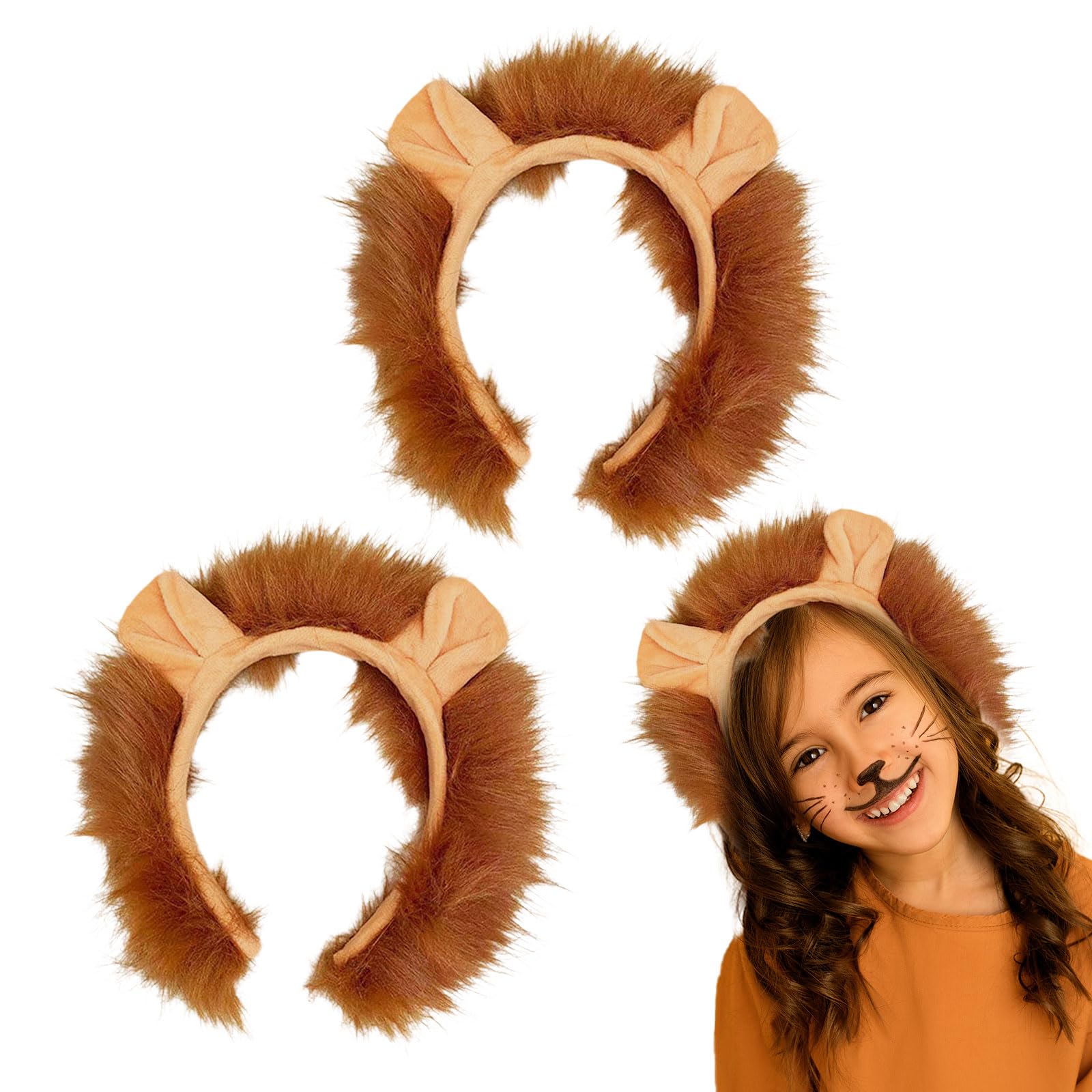 TUONYIS 2 Pieces Lion Headband Lion Costume Accessory Kit Animal Costume Set Animal Ears Headband Lion Ears Plush and Mane for Kid Adult Theme Party(Yellow)