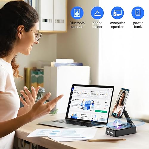 Miniatura 5 de JTEMAN Regalos para hombres y mujeres, soporte ajustable para teléfono celular con altavoz Bluetooth y función de carga, genial idea de regalo para