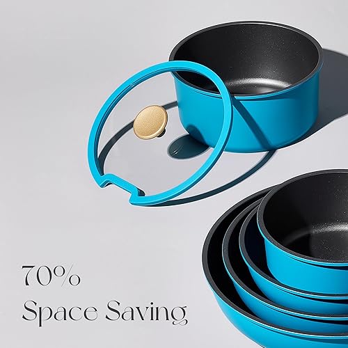 Miniatura 4 de CAROTE Juego de 21 ollas y sartenes, juego de utensilios de cocina antiadherentes, mango desmontable, juegos de utensilios de cocina de inducción