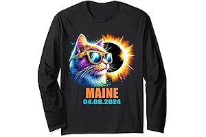 Total Solar Eclipse 2024 Cat Solar Eclipse Glasses Adult Long Sleeve T-Shirt