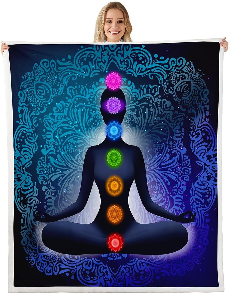 Feelyou Yoga Fleece Blankets Zen Spiritual Throw Blanket for Couch Bed Sofa Boho Mandala Plush Sherpa Bohemian Mandala Style Throw 50"x60"