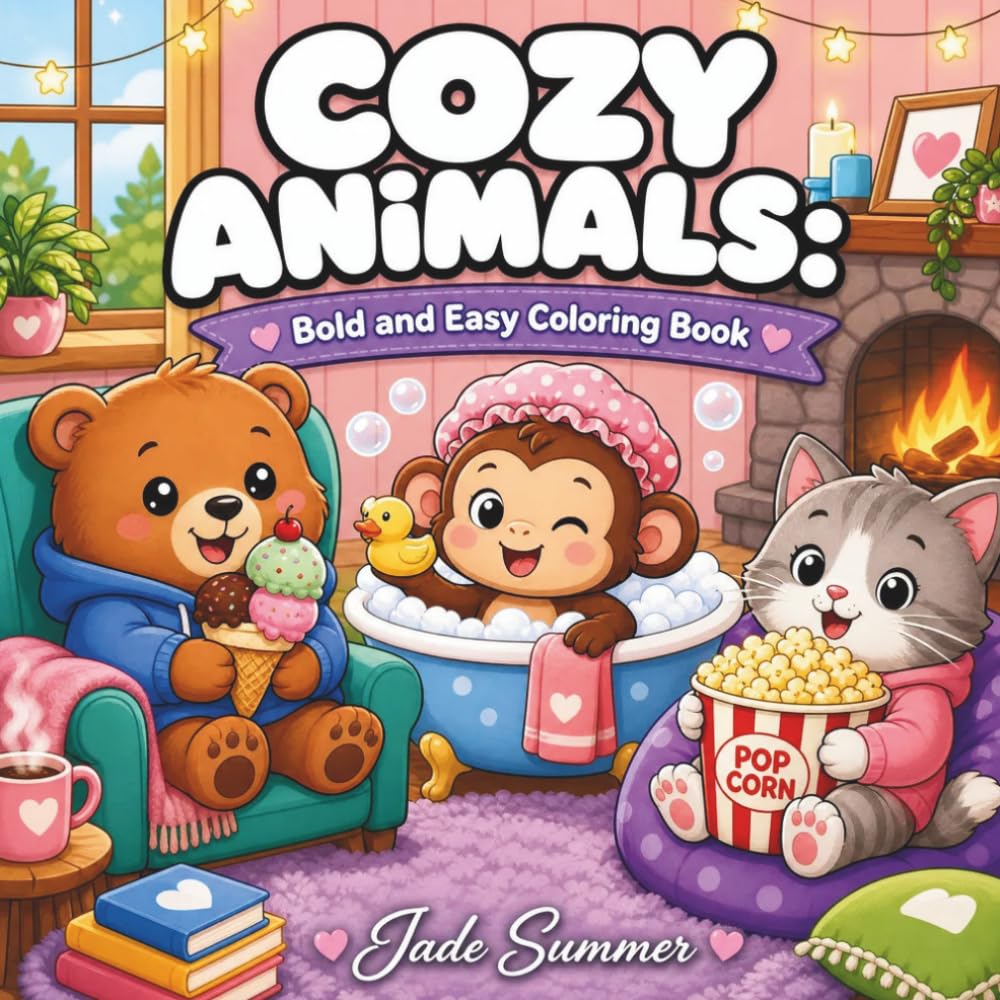 Cozy Animals: Bold and Easy Coloring Book for Adults and Teens with Cute and Simple Characters for Relaxation