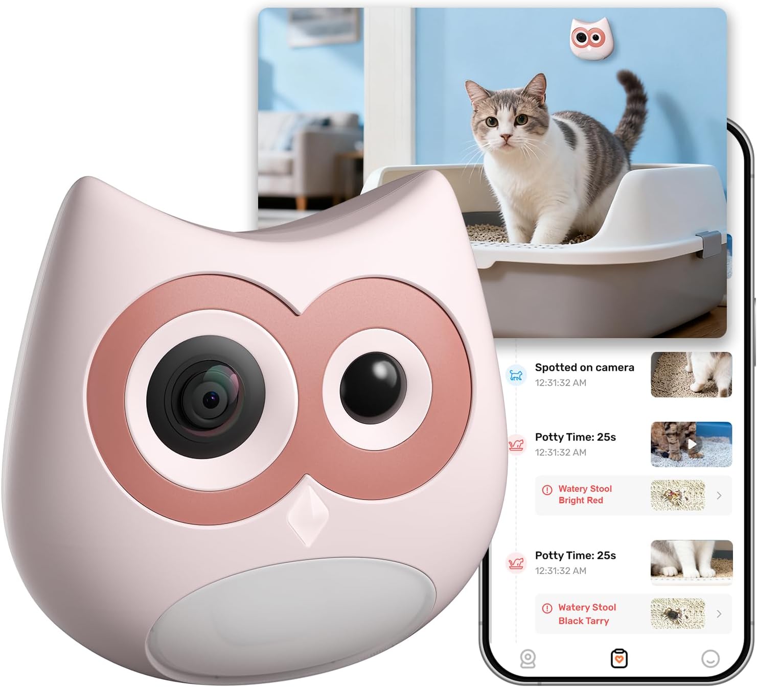 AI Cat Camera – Litter Box Monitoring, Pet Camera with Phone APP Indoor, Multi-Cat Health Tracking, UTI/Diarrhea Early Alerts, Wireless Cat Cam with Night Vision - Image 1 of 9