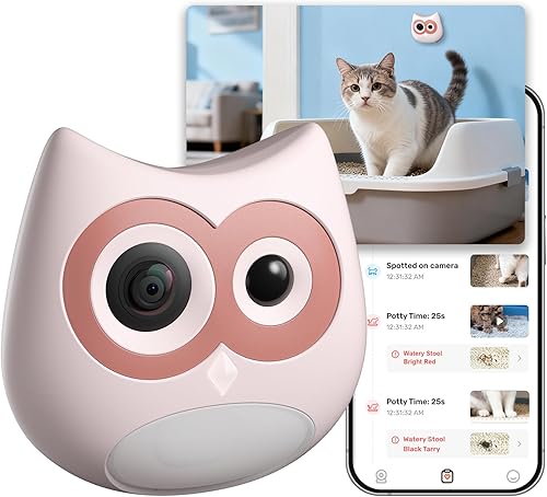 SiiPet Litter Box Camera – AI Cat Health Monitoring, Records Toileting Behavior, UTI/Diarrhea Abnormal Alerts, Fits Automatic & Standard Litter Boxes, Multi-Cat Support, Night Vision Cat Cam (Pink)