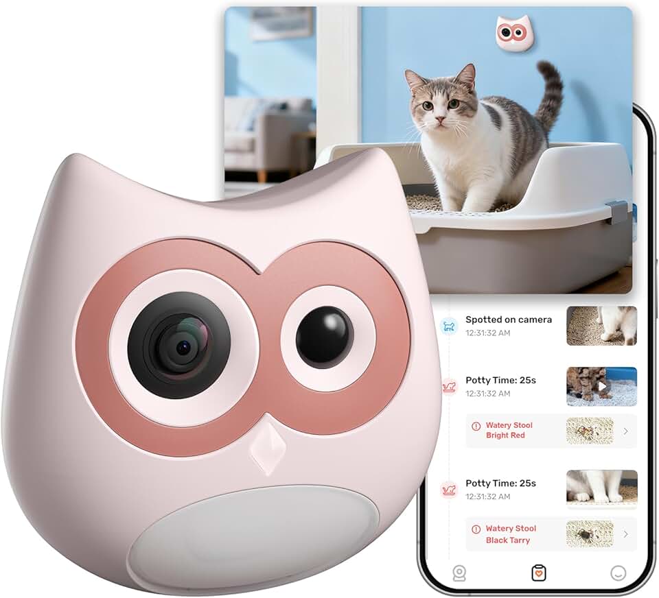 SiiPet Litter Box Camera – AI Cat Health Monitoring, Records Toileting Behavior, UTI/Diarrhea Abnormal Alerts, Fits Automatic &amp; Standard Litter Boxes, Multi-Cat Support, Night Mode Cat Cam (Pink)