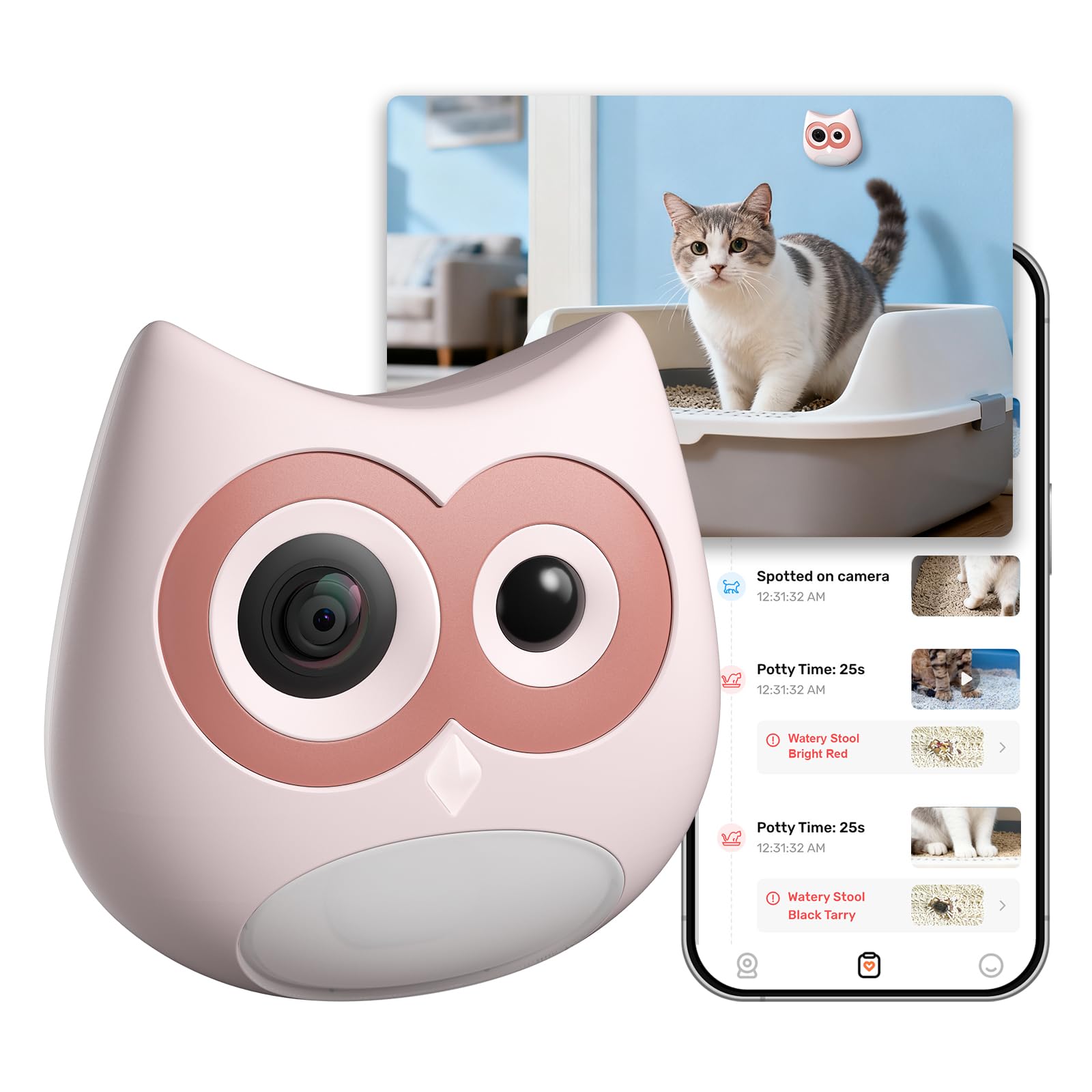 Photo 1 of **UNTESTED**
SiiPet Litter Box Camera – AI Cat Health Monitoring, Records Toileting Behavior, UTI/Diarrhea Abnormal Alerts, Fits Automatic & Standard Litter Boxes, Multi-Cat Support, Night Mode Cat Cam (Pink)