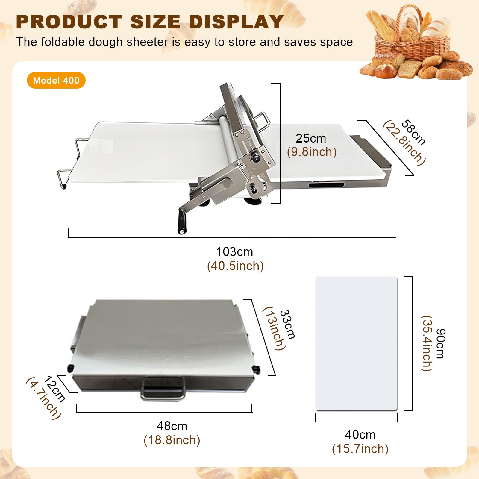 Laminoir à Pâte Pliable Laminoir Manuel à épaisseur Réglable Laminoir à Pâte Feuilletée en Acier Inoxydable Laminoir à Pâtisserie pour Pizzas Croissants Pâtisseries Domestique Commercial